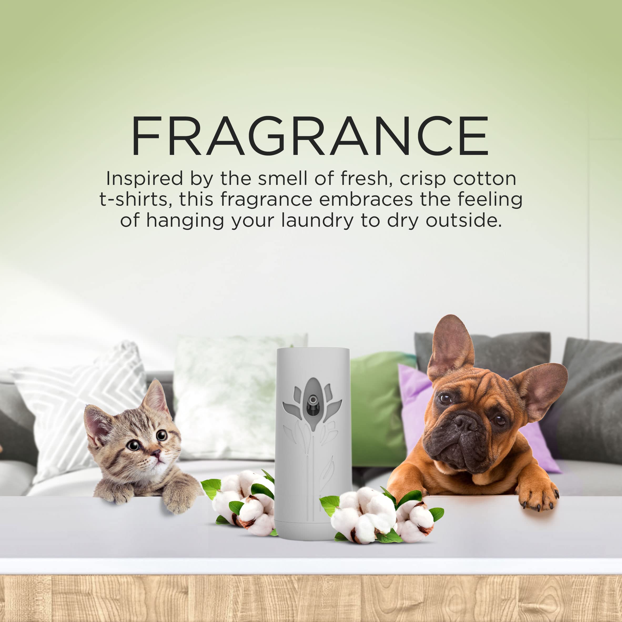 Air Wick Automatic Spray Starter Kit - Fresh New Day Scent, Pet & Cotton Odor Eliminator, Essential Oil Air Freshener for Home, Office & Bathroom | Long-Lasting Fragrance & Odor Neutralization