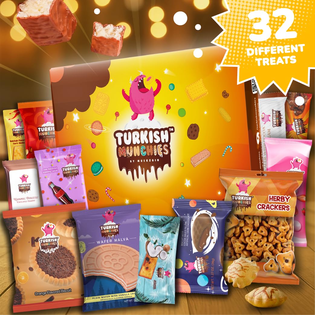 Premium International Snack Box - 32 Full-Size Exotic Snacks from Around the World Including Turkish Delights & Global Candies | Unique Gift for Foodies, Office Snacks, Party Favors & Cultural Exploration