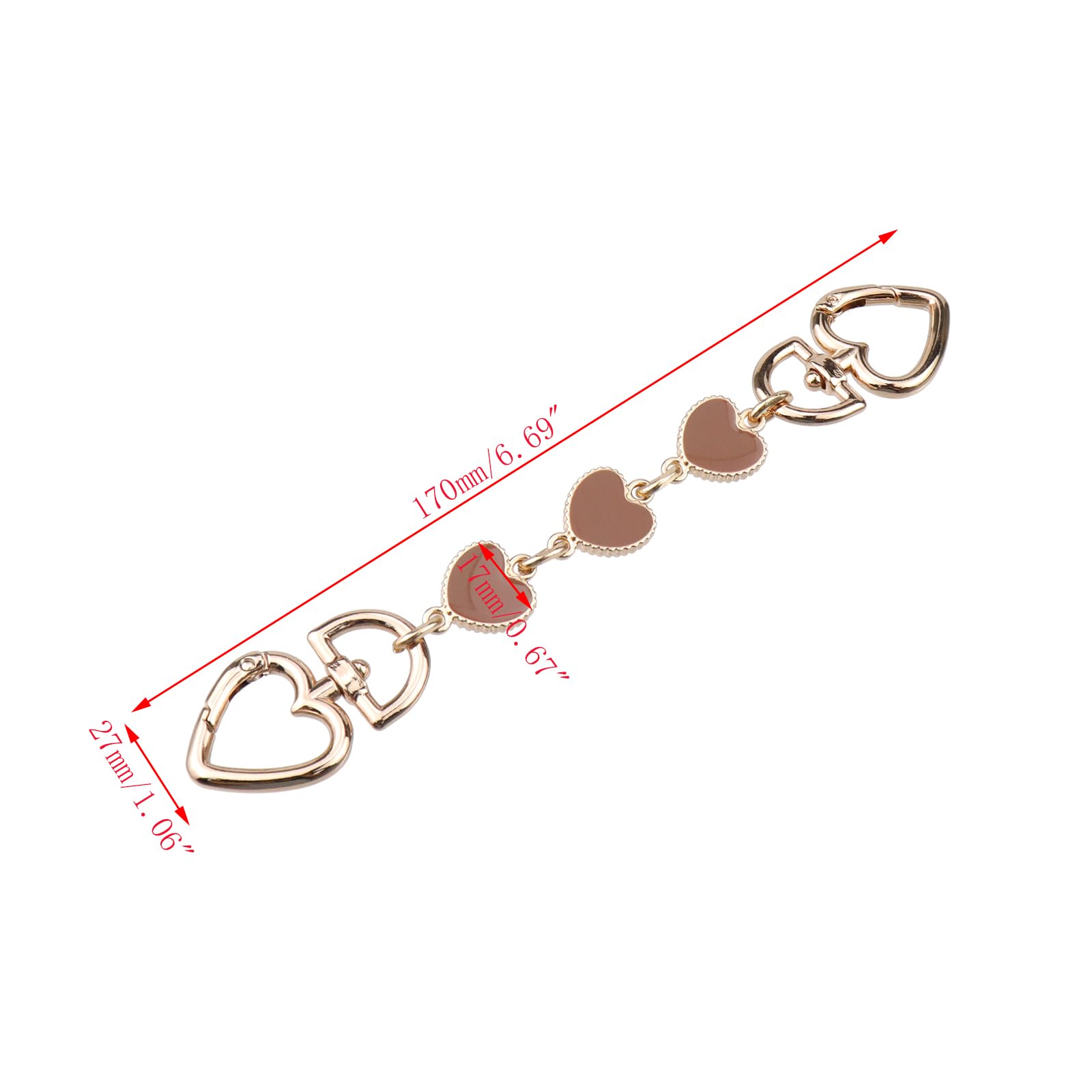 2pcs Brown Heart-Shaped Bag Extender Chain - Purse Strap Extender, Metal Handbag Replacement Strap, Gold Love Bag Charm for Crossbody Bags - Perfect for DIY Purse Making & Fashion Accessories (Brown)