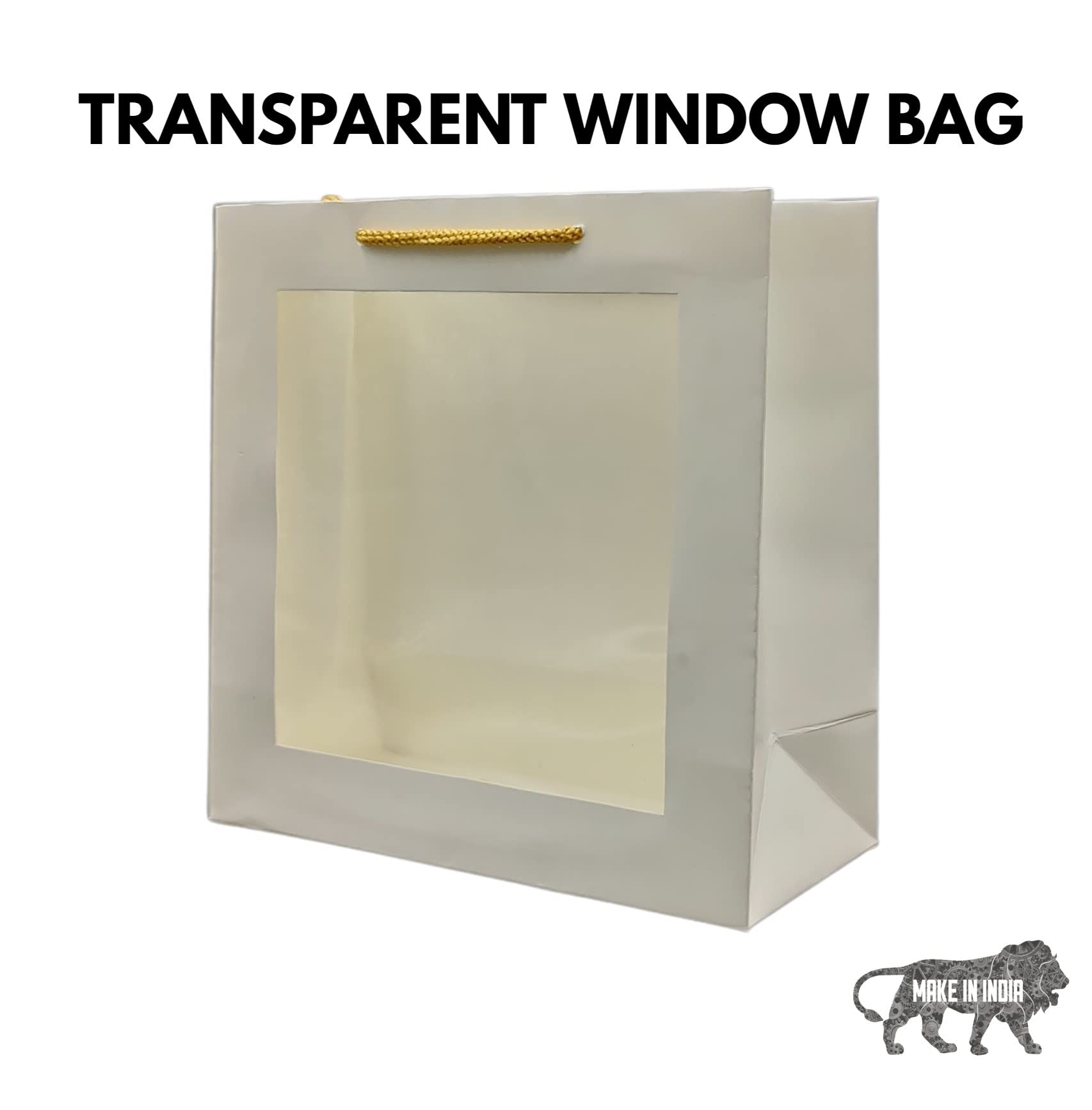 Arrow Paper Products White Transparent Window Gift Bags - 9x9x4 Inches, Pack of 10 | Printed Party Favor Bags for Weddings, Birthdays, Holidays & Special Occasions | Perfect for Candy, Cookies, Small Gifts & Party Favors