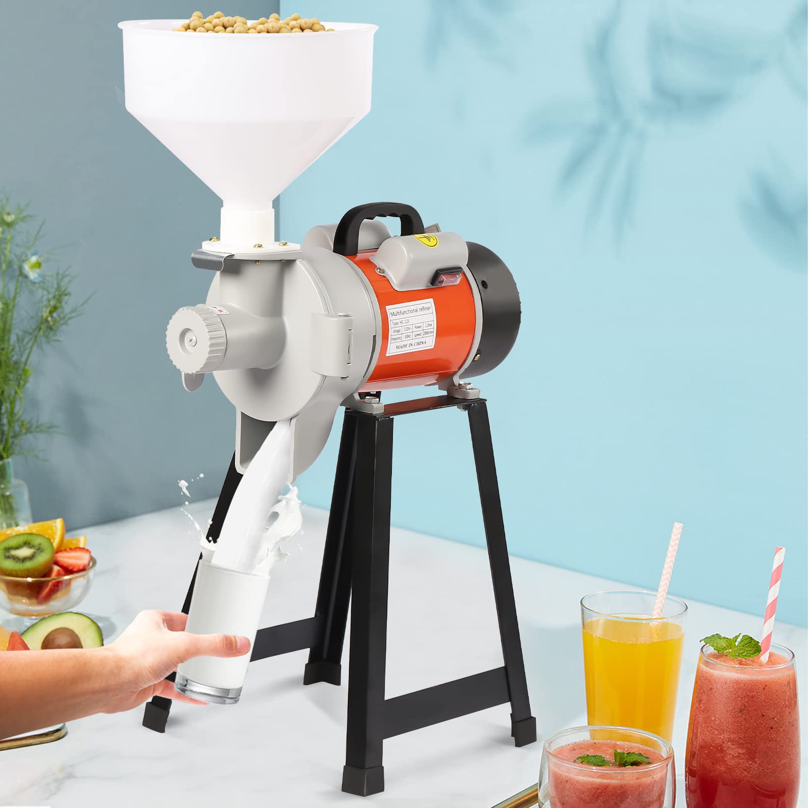 2200W Commercial Electric Grain Mill Grinder for Corn, Wheat & Cereals - 110V Flour Mill Machine with Funnel for Home & Bakery Use (Wet & Dry Grinding) - Perfect for Bread Making, Animal Feed & Healthy Flour Production