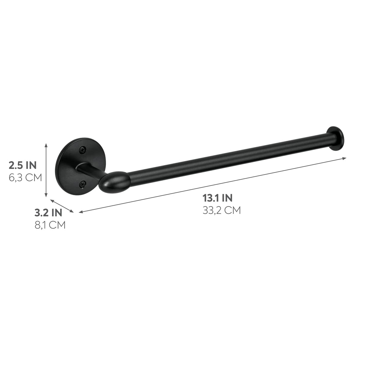 iDesign Orbinni Wall Mounted Metal Paper Towel Holder - Matte Black Roll Organizer for Kitchen, Bathroom, Craft Room (13.75
