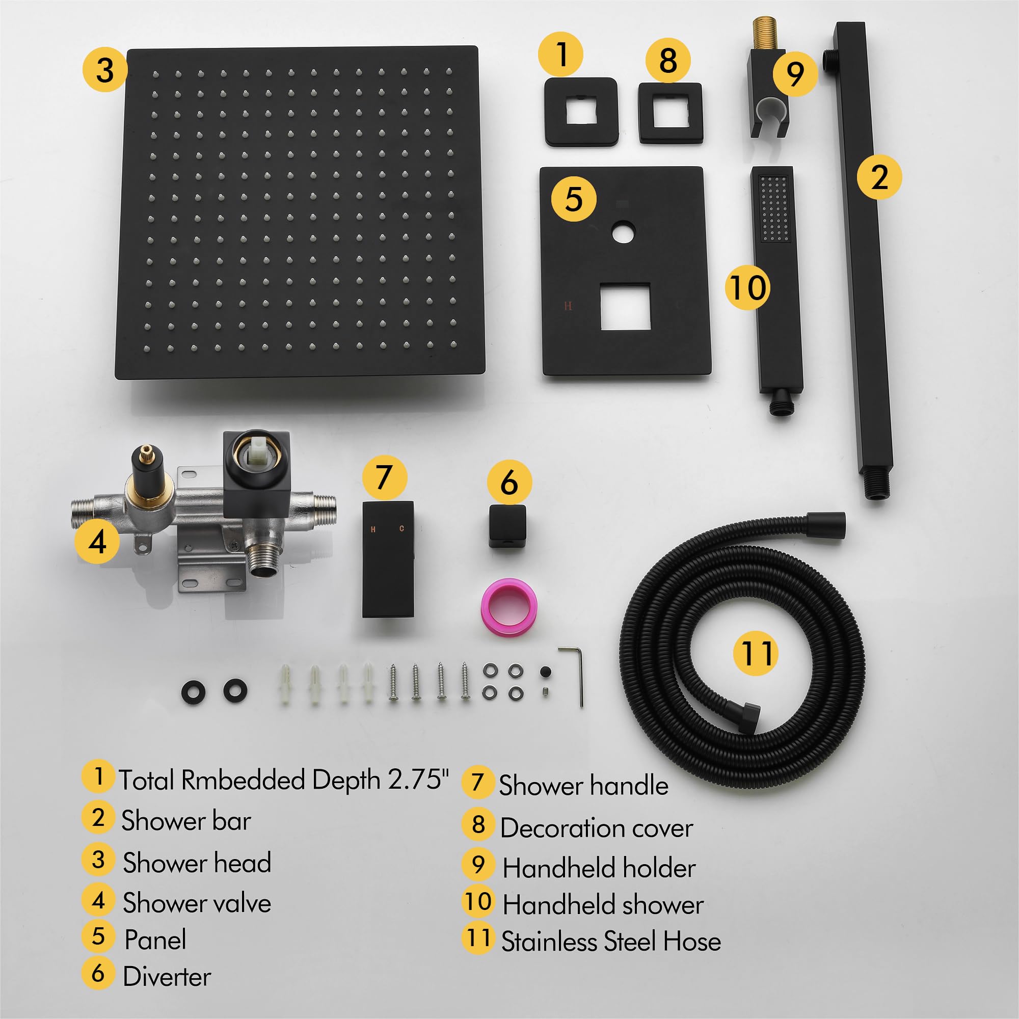 Fransiton 12 Inch Matte Black Rain Shower System Set - Wall Mounted Rainfall Shower Head with Handheld Sprayer, Bathroom Shower Kit (Valve Included) - Perfect for Modern Bathroom Renovation and Spa-Like Shower Experience