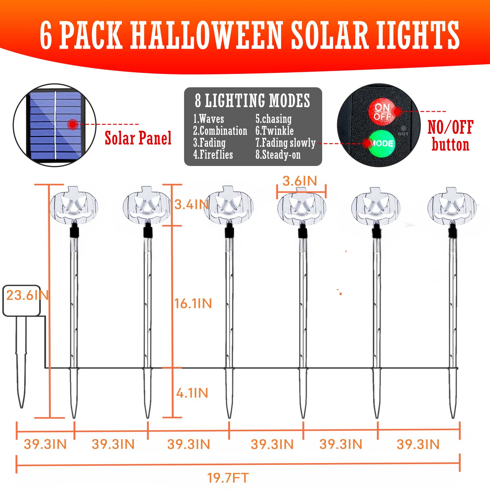 6-Pack Solar Halloween Pumpkin Garden Stake Lights - Waterproof Outdoor Halloween Decor for Yard, Patio, Pathway & Grave - Perfect for Spooky Halloween Night Decorations & Party Lighting