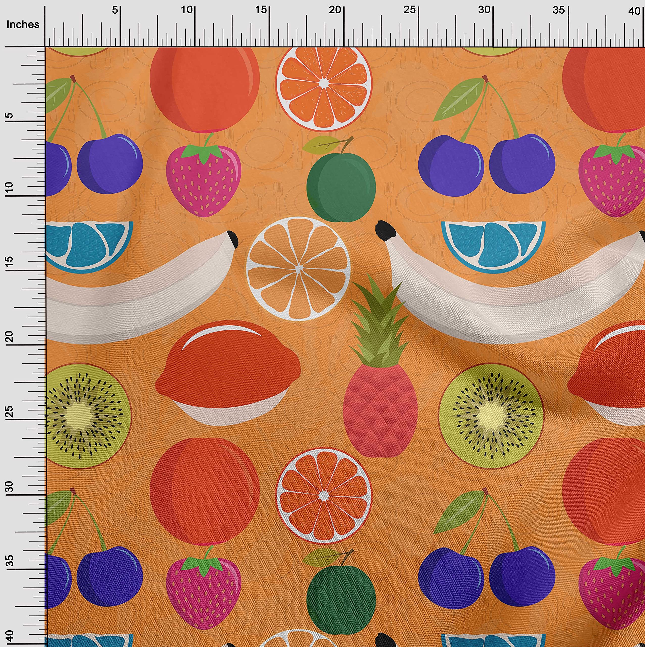 oneOone Rayon Orange Fruit Print Fabric by The Yard - 56 Inch Wide for DIY Clothing, Dresses, Quilting & Home Decor Sewing Projects