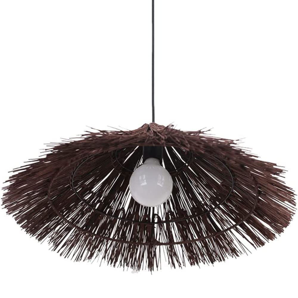 Vintage Rattan Straw Hat Pendant Light - Bamboo Chandelier Ceiling Fixture with E26 Base - Boho Home Decor for Living Room, Bedroom & Patio Lighting