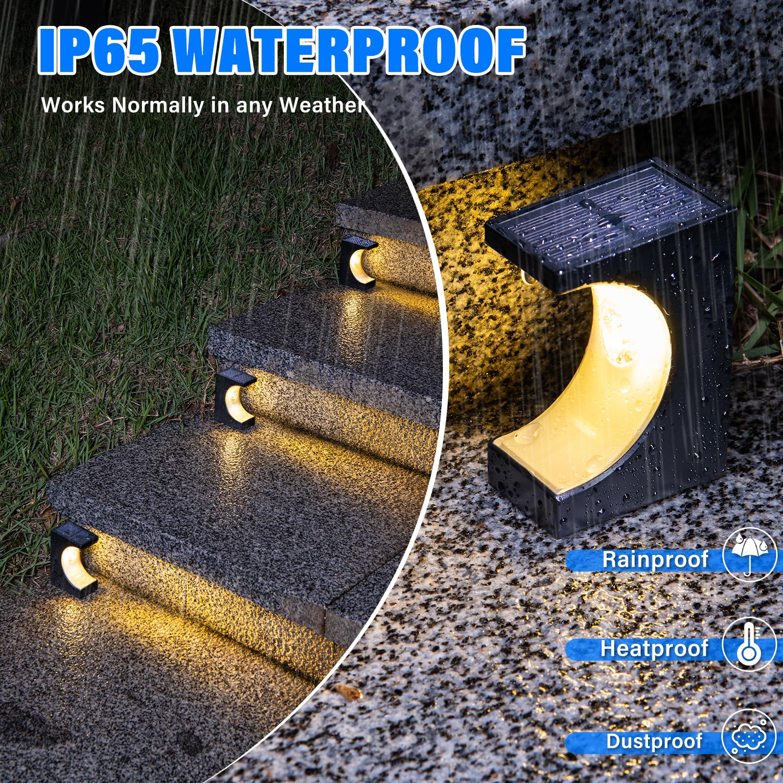 6 Pack Solar Step Lights for Outdoor Stairs - Waterproof Solar Deck Lights for Garden, Backyard, and Landscape - Warm White LED Lighting - Perfect for Pathways, Patios, and Driveway Safety