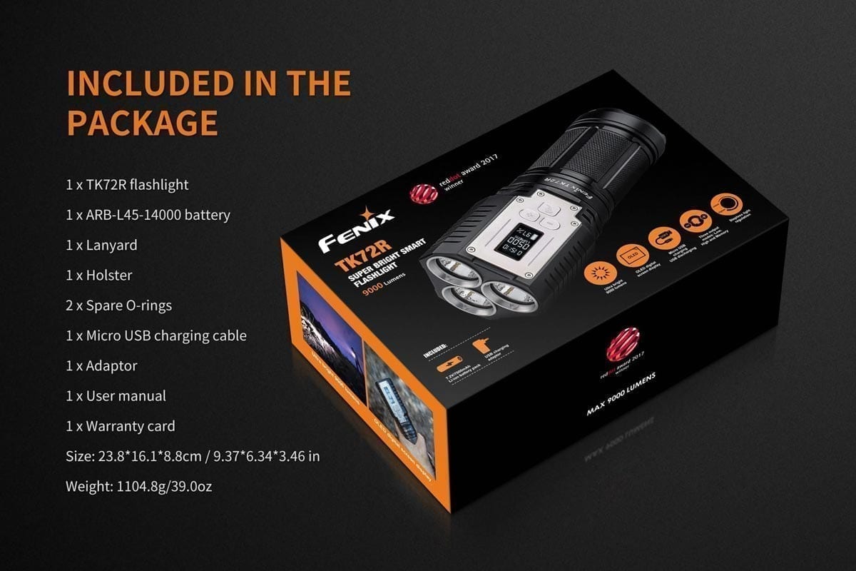 Fenix TK72R 2000 Lumen USB Rechargeable LED Flashlight - Waterproof & Durable for Camping, Hiking, Emergency Use