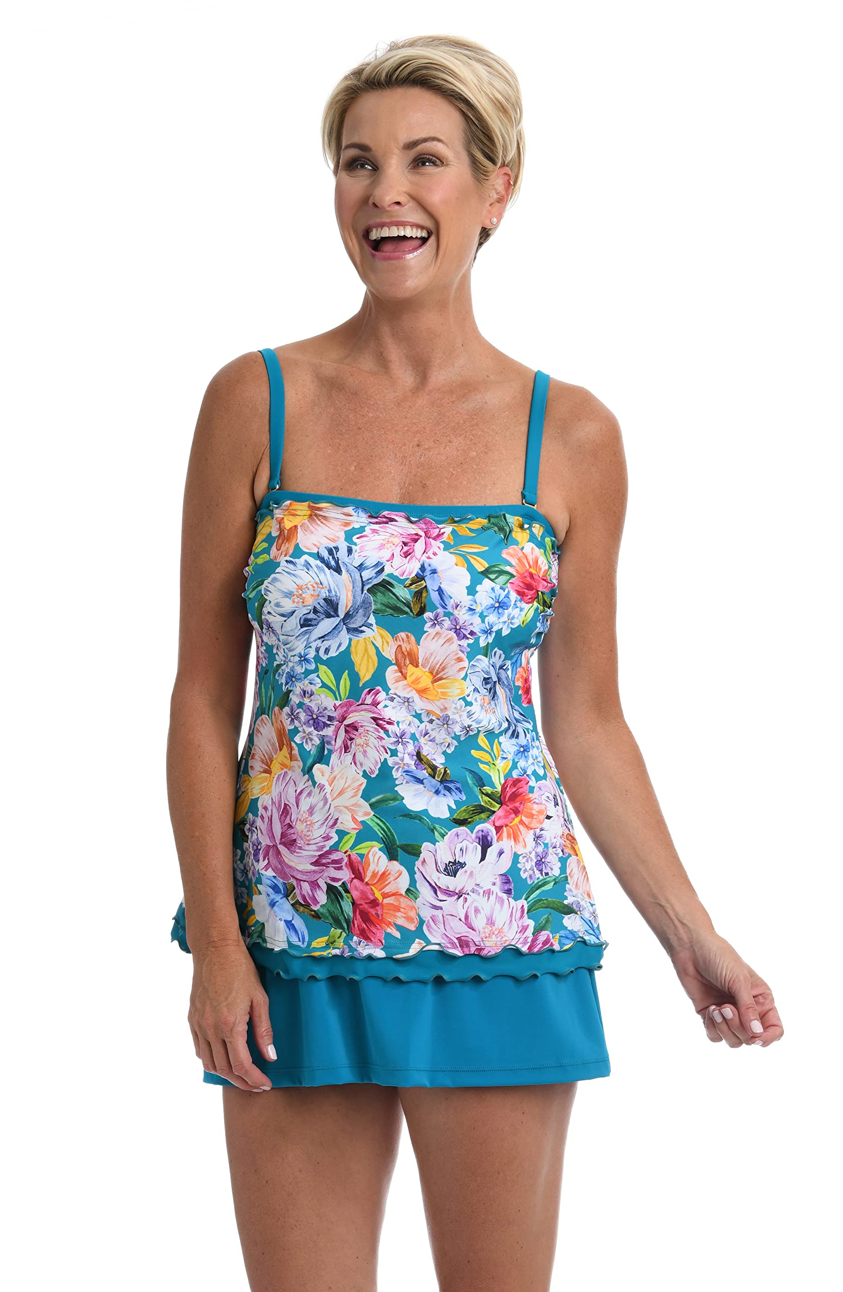 Maxine Of Hollywood Women's Ruffle Bandeau Tankini Swimsuit Top - Sexy Swimwear for Beach, Pool & Vacation | Adjustable Straps & Comfort Fit