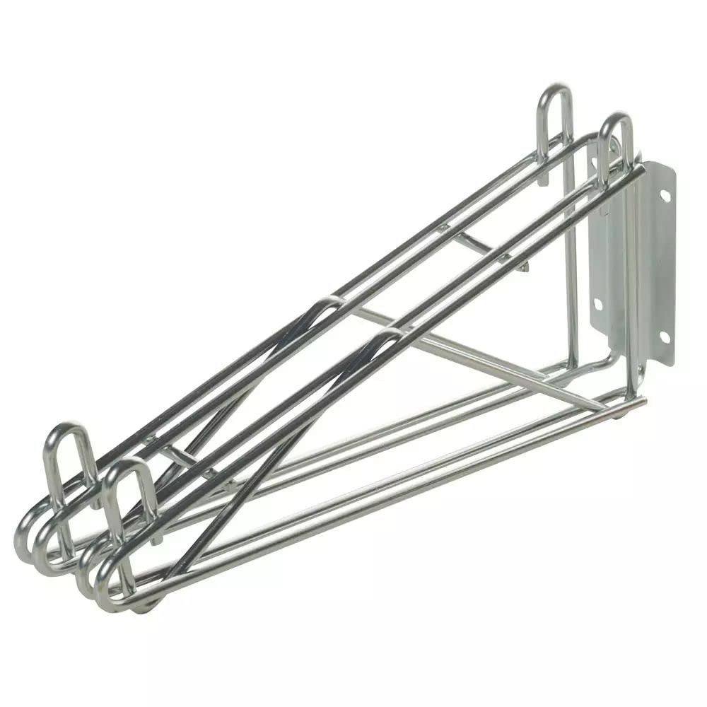 FWB24DCH Heavy Duty Direct Mount Wall Bracket for Wire Shelving - 24 Inch Double Shelf Bracket with All Welded Construction | Chromate Finish | Ideal for Garage Storage, Pantry Organization & Commercial Shelving Systems