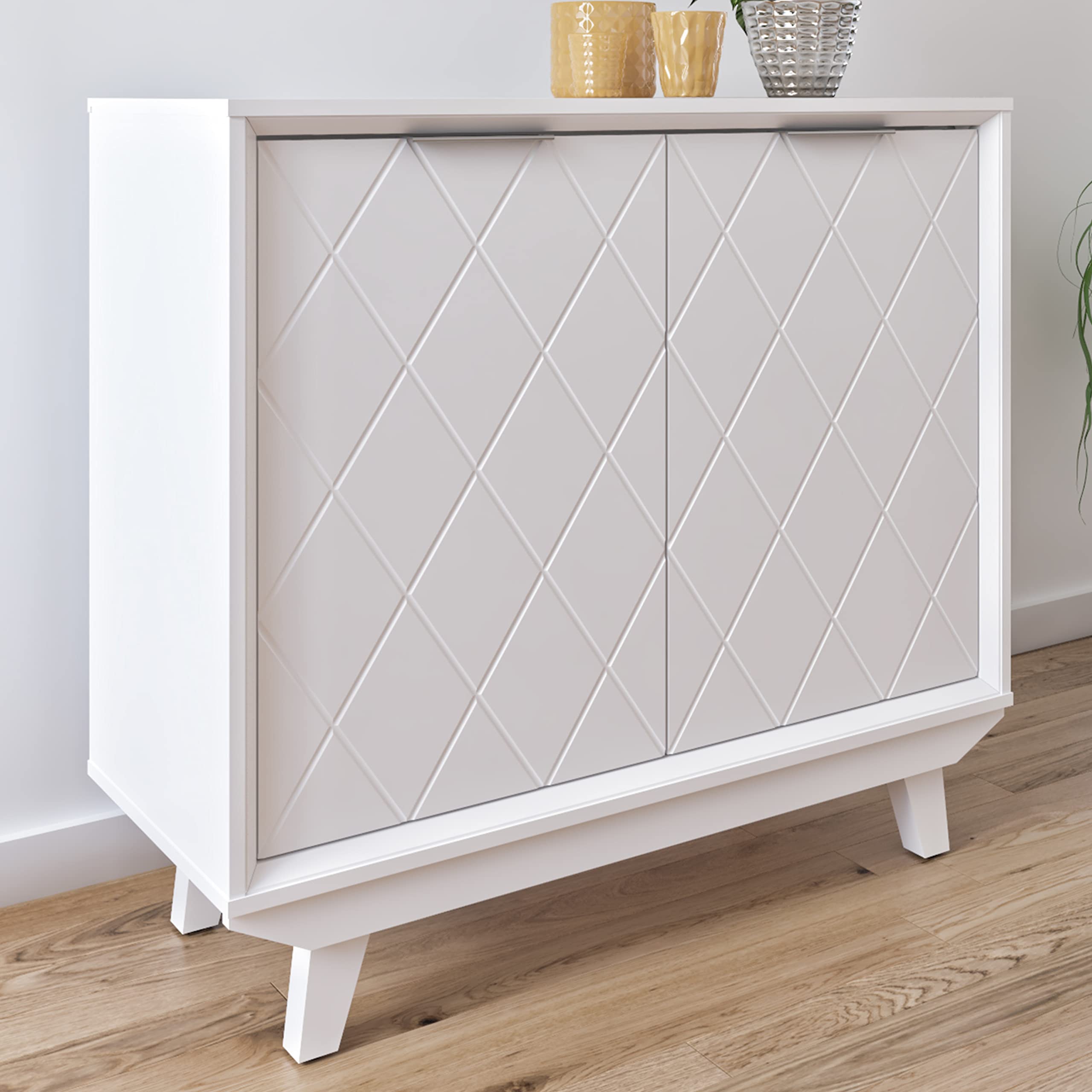 DG Casa Rollan Accent Chest Cabinet Table - 2 Door Storage Cabinet with Adjustable Shelves, Entryway Console Table for Hallway, Living Room, Bedroom & Foyer - Glossy White Finish | Perfect for Home Organization & Stylish Decor