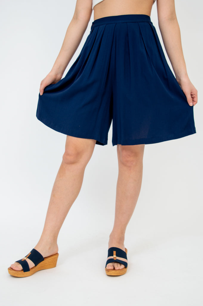Betty Women's Linen Bamboo Shorts - Soft & Breathable Casual Summer Shorts in Indigo Blue | Perfect for Beach, Vacation & Everyday Wear