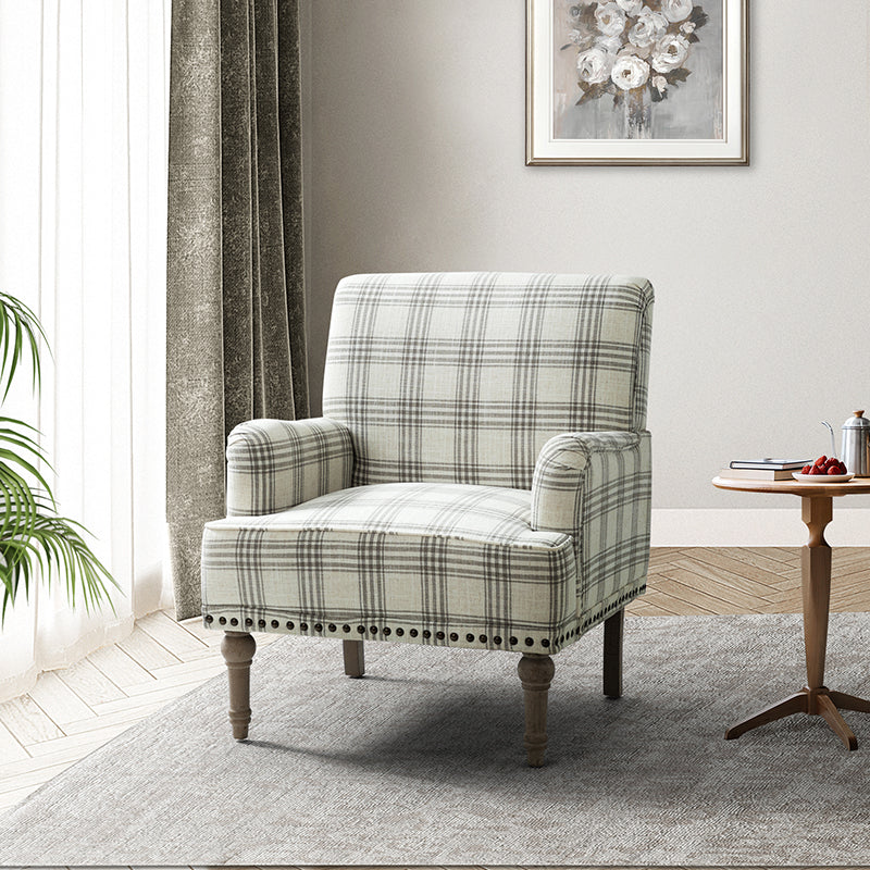 Tamsin Plaid Armchair with Nailhead Trim - Stylish Upholstered Accent Chair for Living Room, Office or Reading Nook - Perfect for Home Decor and Relaxation