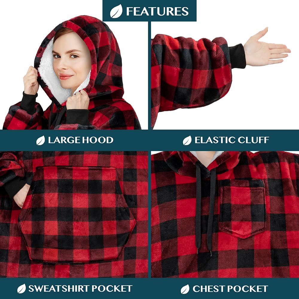 PAVILIA Women's Sherpa Wearable Blanket Hoodie - Oversized Cozy Fleece Hooded Sweatshirt for Men & Women | Perfect for Lounging, Netflix Nights & Outdoor Camping