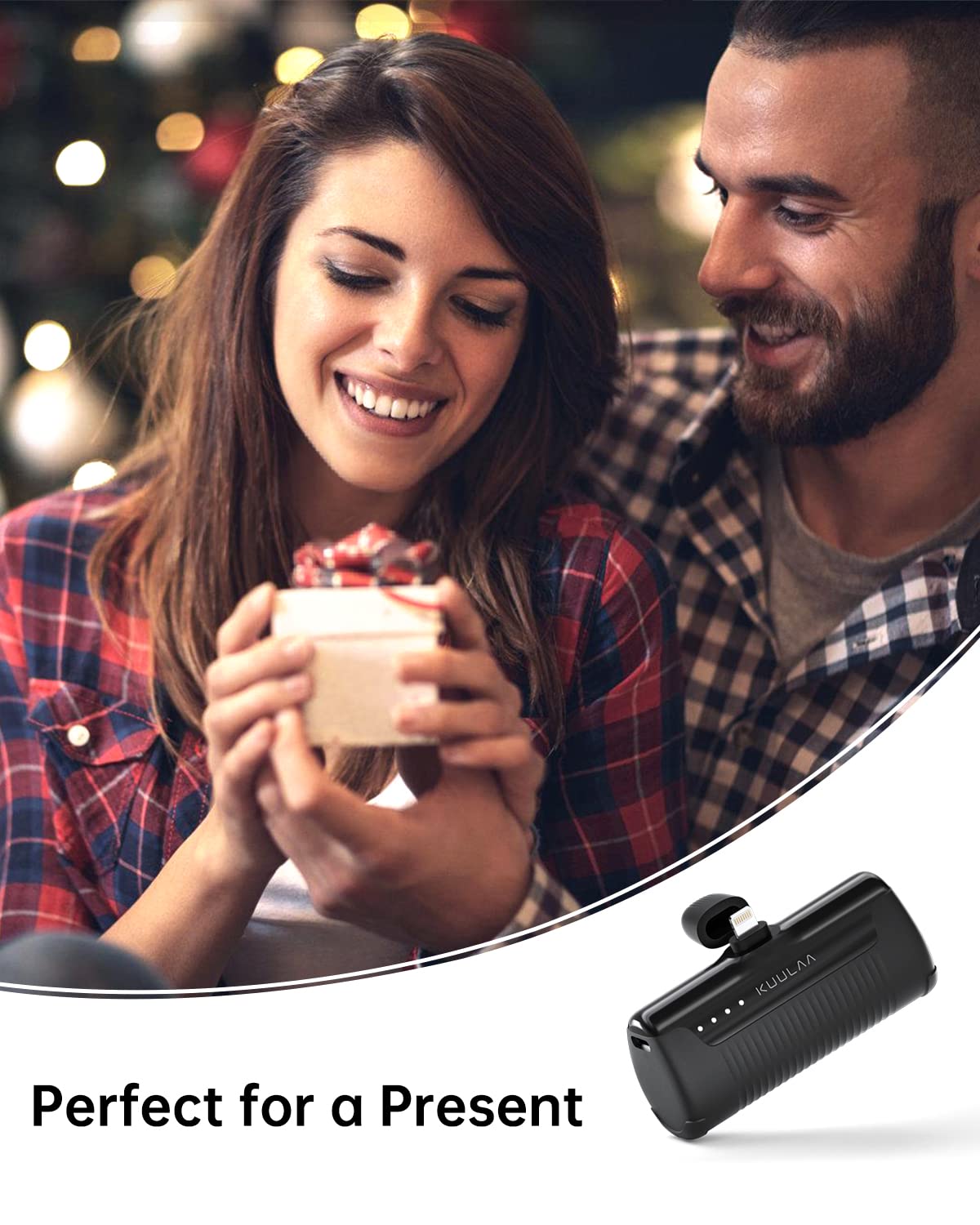 Kuulaa 4500mAh Portable Charger with Built-in Lightning Cable - Compact Power Bank for iPhone 14/13/12 Series (14 Pro/Pro Max, 14 Plus) - Fast Charging External Battery for Travel, Camping & Emergency Use (Black)