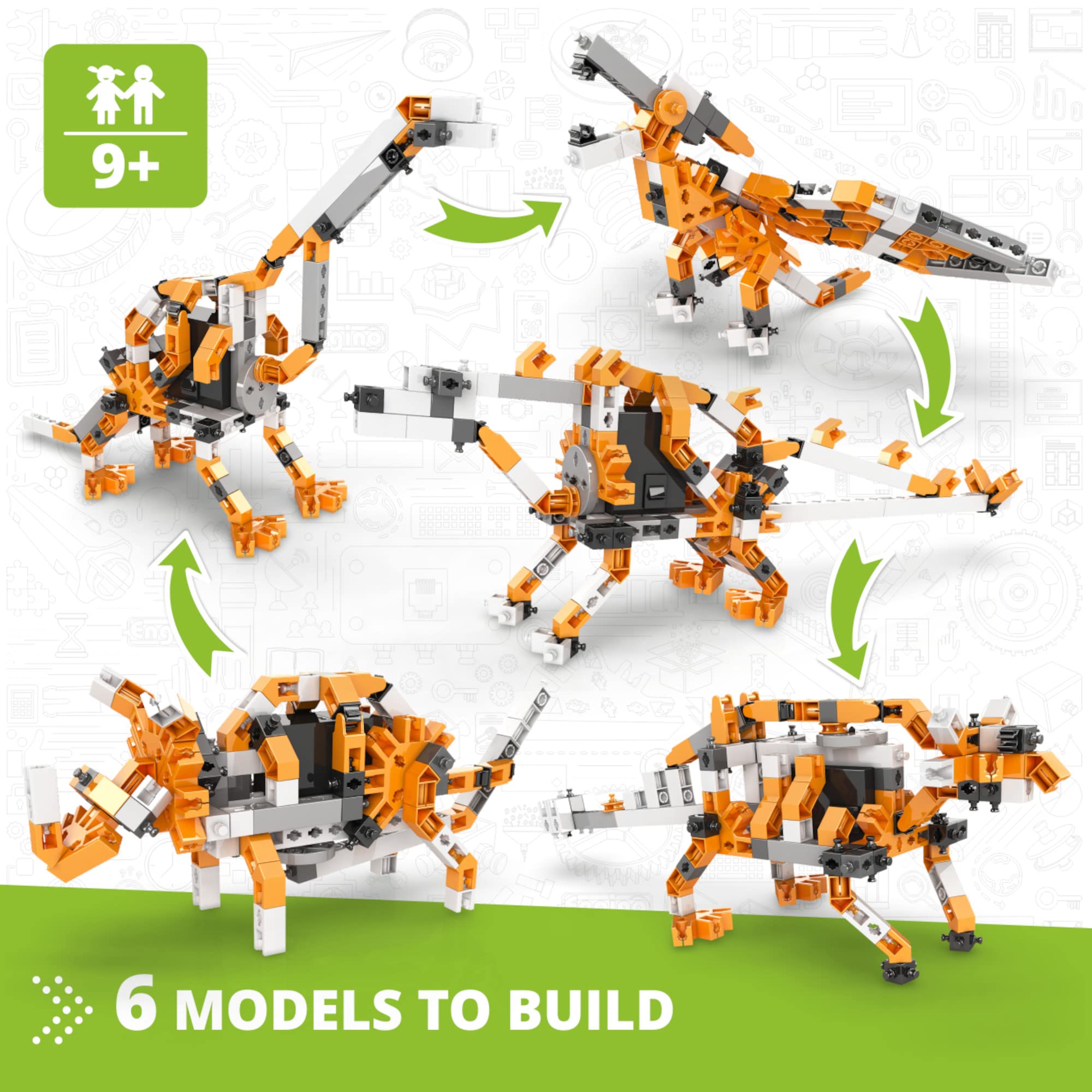 Engino STEM Building Toys for Kids 9+ | 5 Motorized Dinosaur Models | Educational Engineering Kit for Boys & Girls | Science Learning Projects | Perfect Birthday & Christmas Gift for Young Explorers | Playtime, Classroom & Homeschool STEM Activities