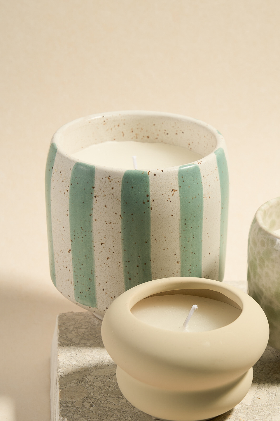 Premium Blue Stone Stripe Large Ceramic Soy Wax Candle - Handmade Aromatherapy Candle for Home Decor, Relaxation & Romantic Ambiance