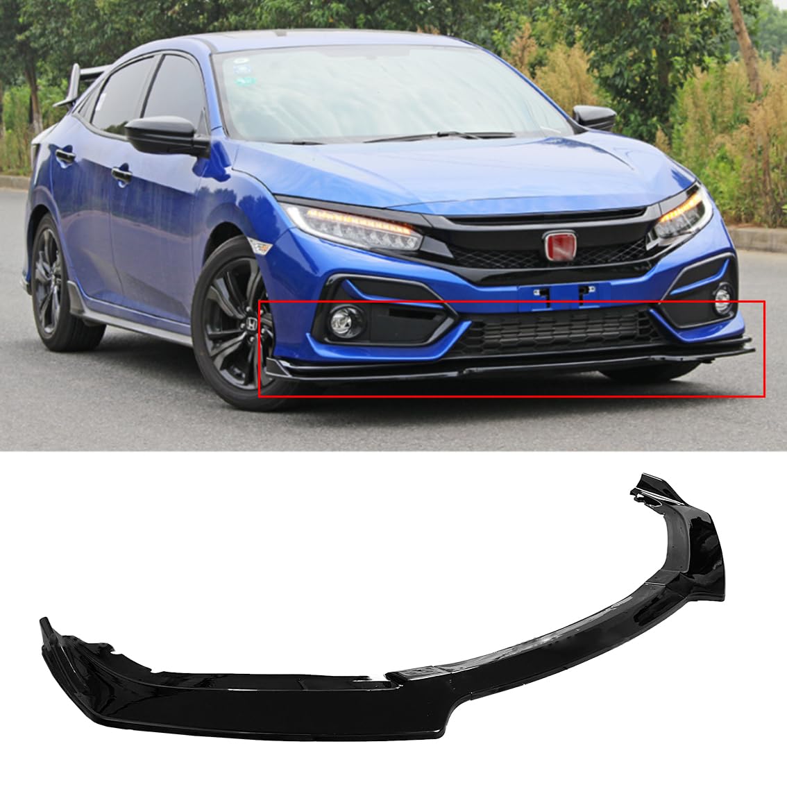 2016-2021 Honda Civic Hatchback & Si JDM Gloss Black Front Bumper Lip Splitter - Aerodynamic Body Kit for Street Racing & Car Customization - Perfect for Performance Upgrades & Show Car Appearance