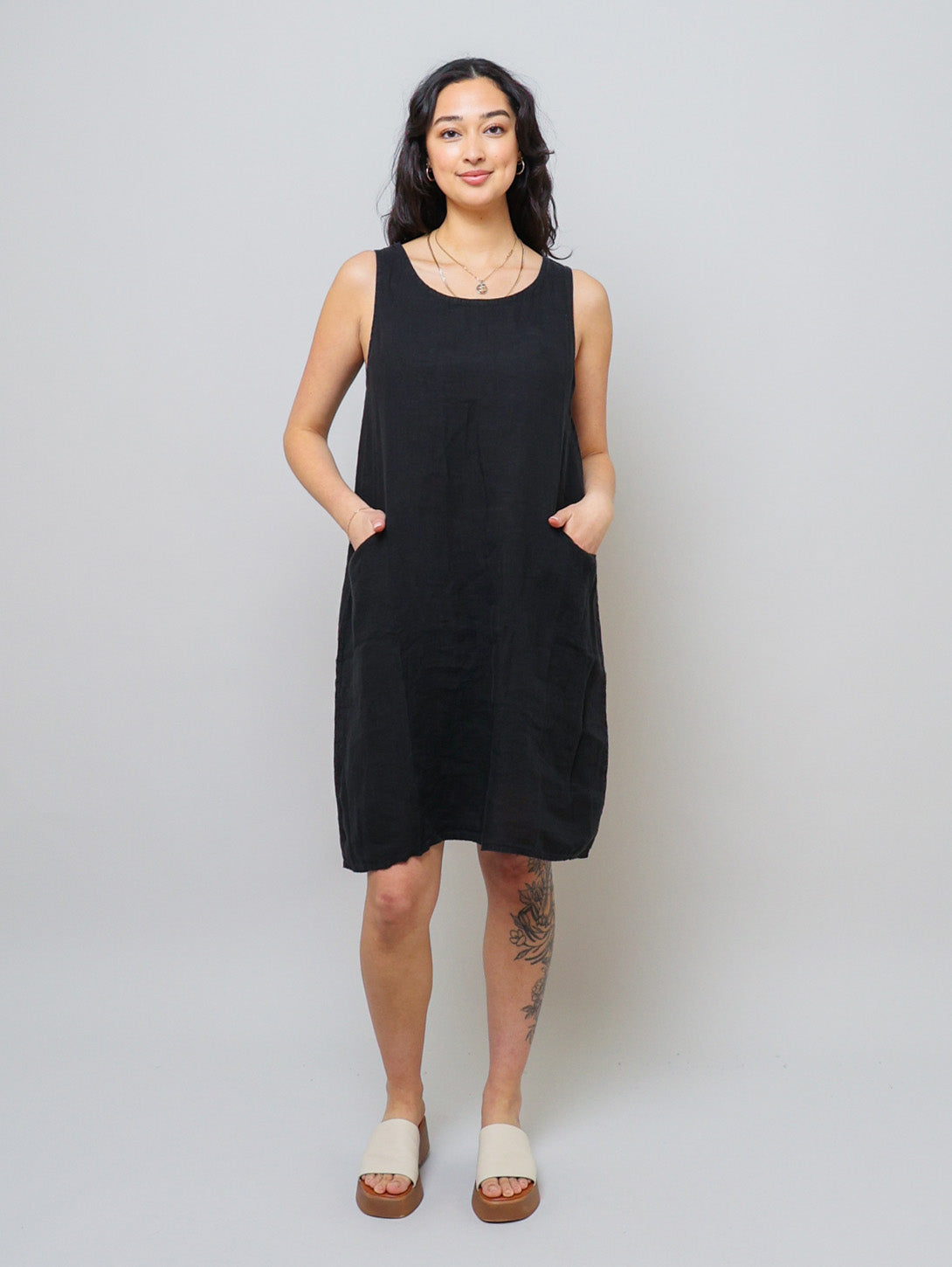 Linen Pocket Dress for Women - Black | Casual Summer Dress with Pockets | Perfect for Beach, Brunch & Everyday Wear