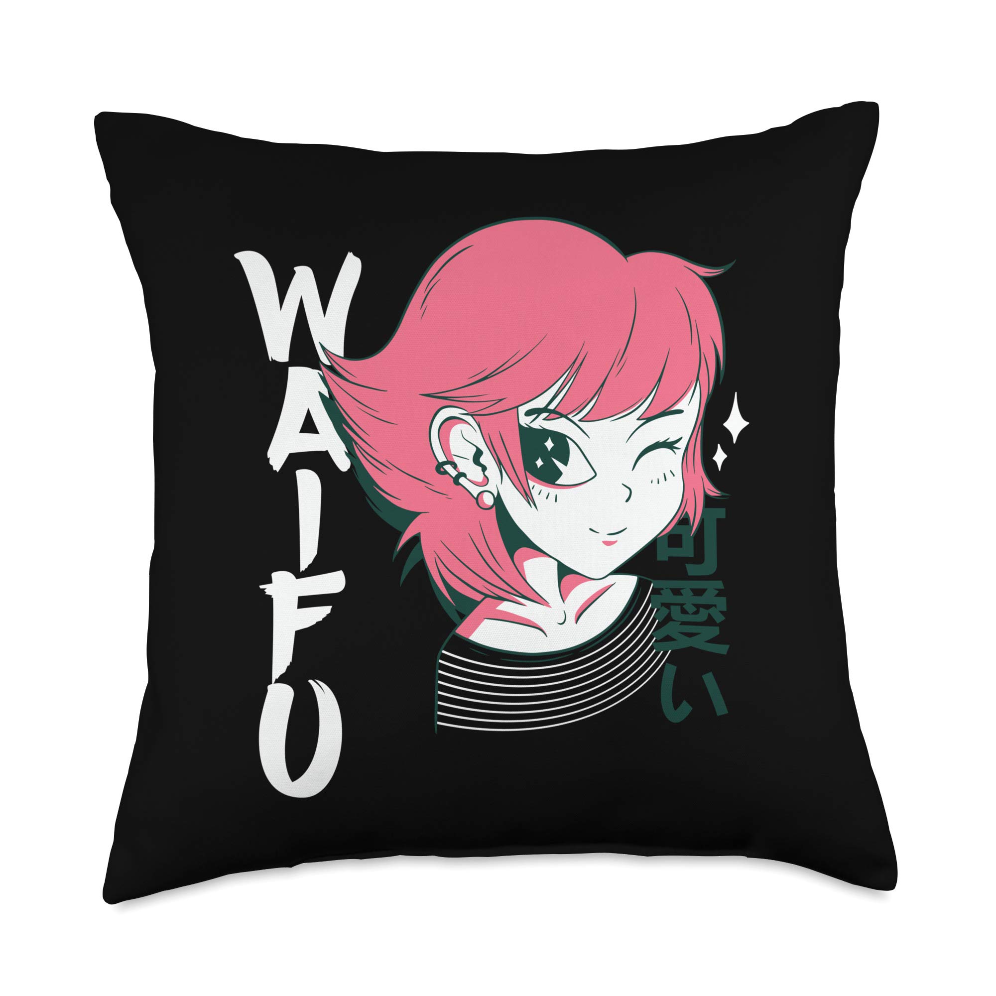 Waifu Winking Girl Japanese Anime Manga Lover Otaku Throw Pillow - 18x18 Inch Soft Decorative Cushion for Bed, Sofa & Gaming Room - Multicolor Kawaii Anime Home Decor Gift