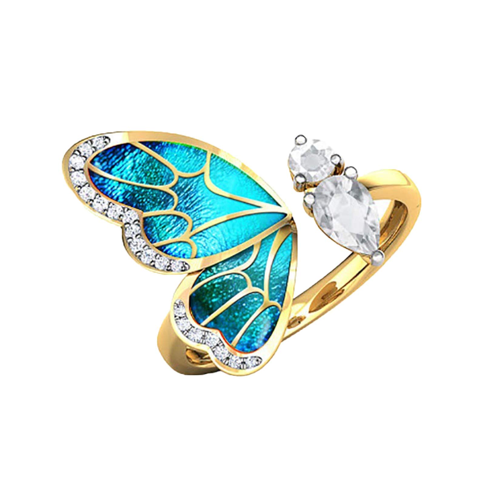 Gold & Silver Wedding Ring Set for Men & Women - Adjustable Butterfly & Tiara Rings for Kids & Adults - Elegant Open Finger Rings & Charms for Parties, Prom, Engagement & Everyday Wear (One Size, Gold)