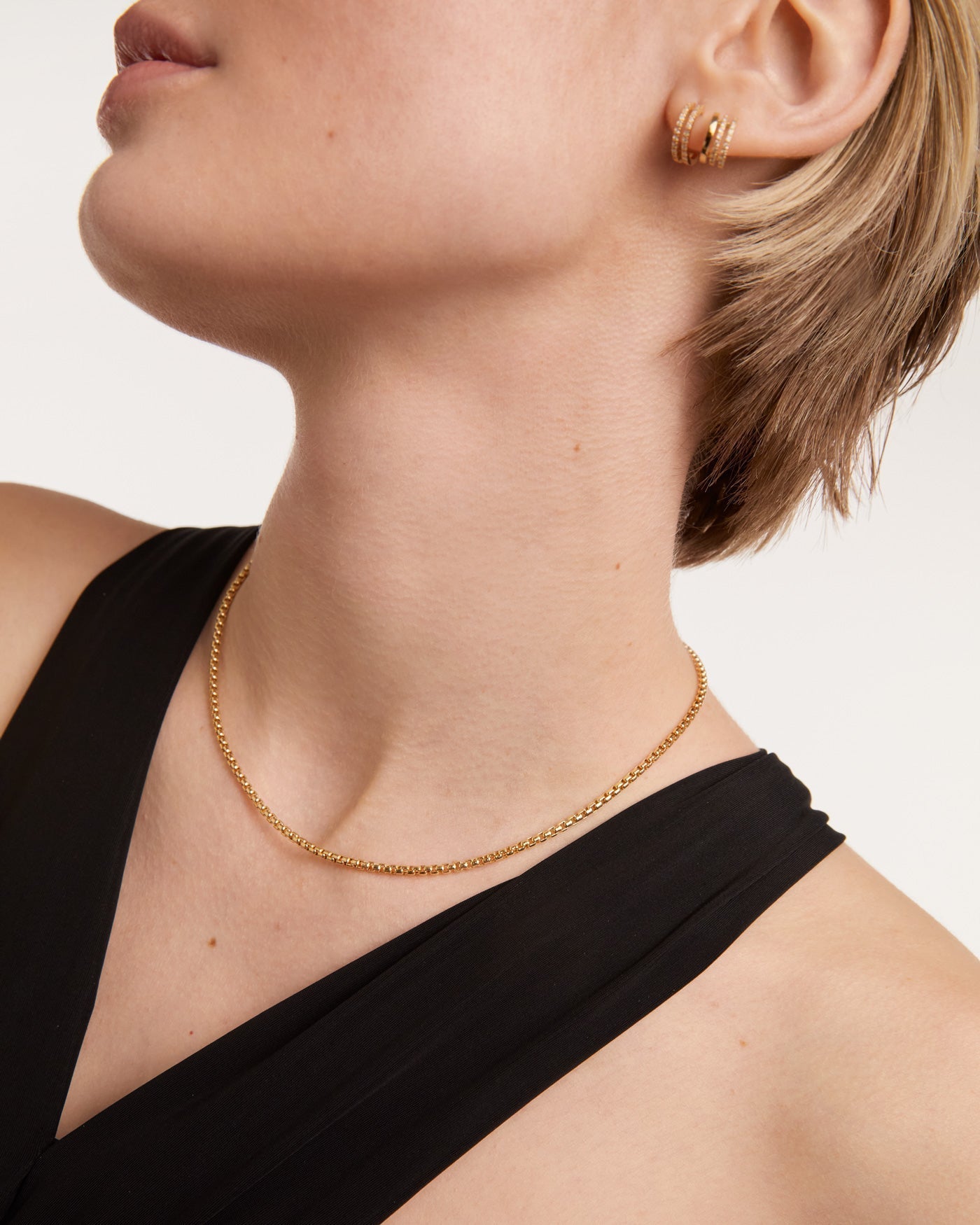 GRID Yellow Gold Box Chain Necklace for Women - Elegant & Durable 14K Gold Plated Jewelry - Perfect for Gifts, Parties & Everyday Wear