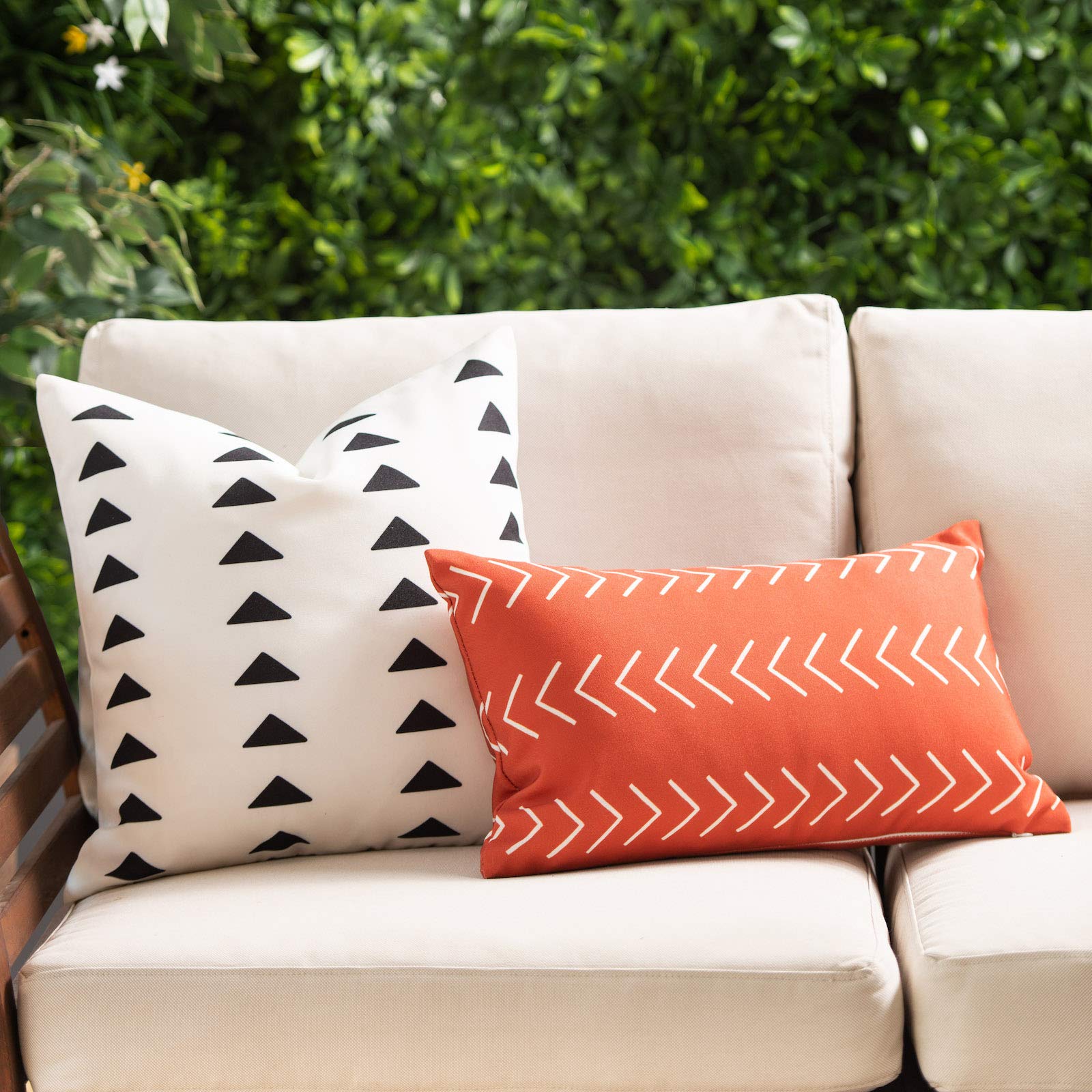 Hofdeco Mudcloth Inspired Patio Indoor Outdoor Pillow Cover 18x18 Inches - White Black Triangle Pattern - Waterproof & Durable for Backyard, Couch, Sofa, Porch, Garden Decor & Home Accent