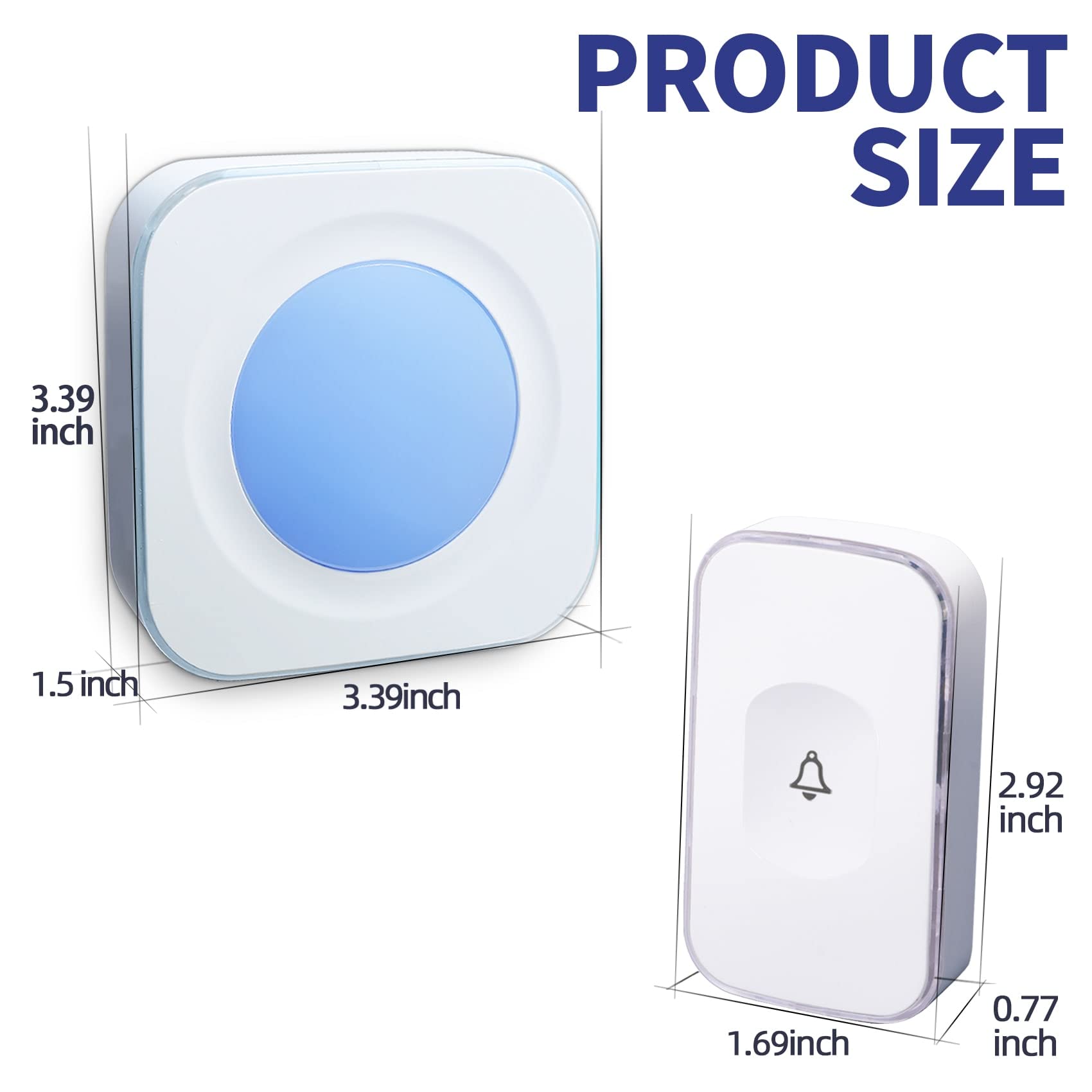 **Wireless Doorbell Battery Operated - 1200FT Range with 36 Ringtones & 4 Volume Levels - Includes 1 Doorbell Button & 2 Portable Receivers - Ideal for Home, Office, and Hearing Impaired Users - White by FUHONGRUI**