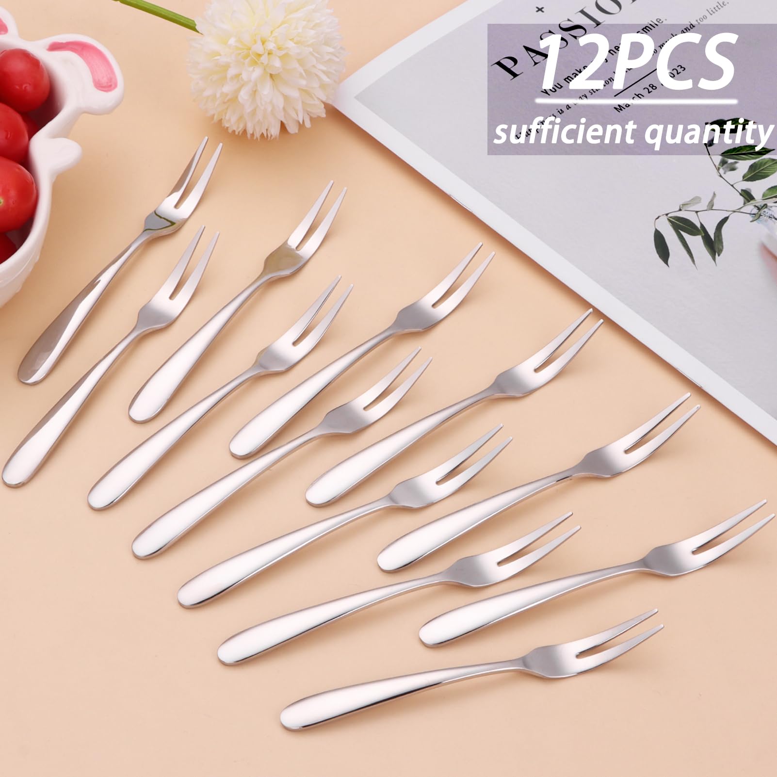 Premium Stainless Steel Mini Crab Forks - 2 Prong Appetizer Forks for Cocktails, Desserts, Salads, Seafood & Fruit - Portable Set of 12 (5.51 Inches) - Perfect for Parties, Travel & Elegant Dining