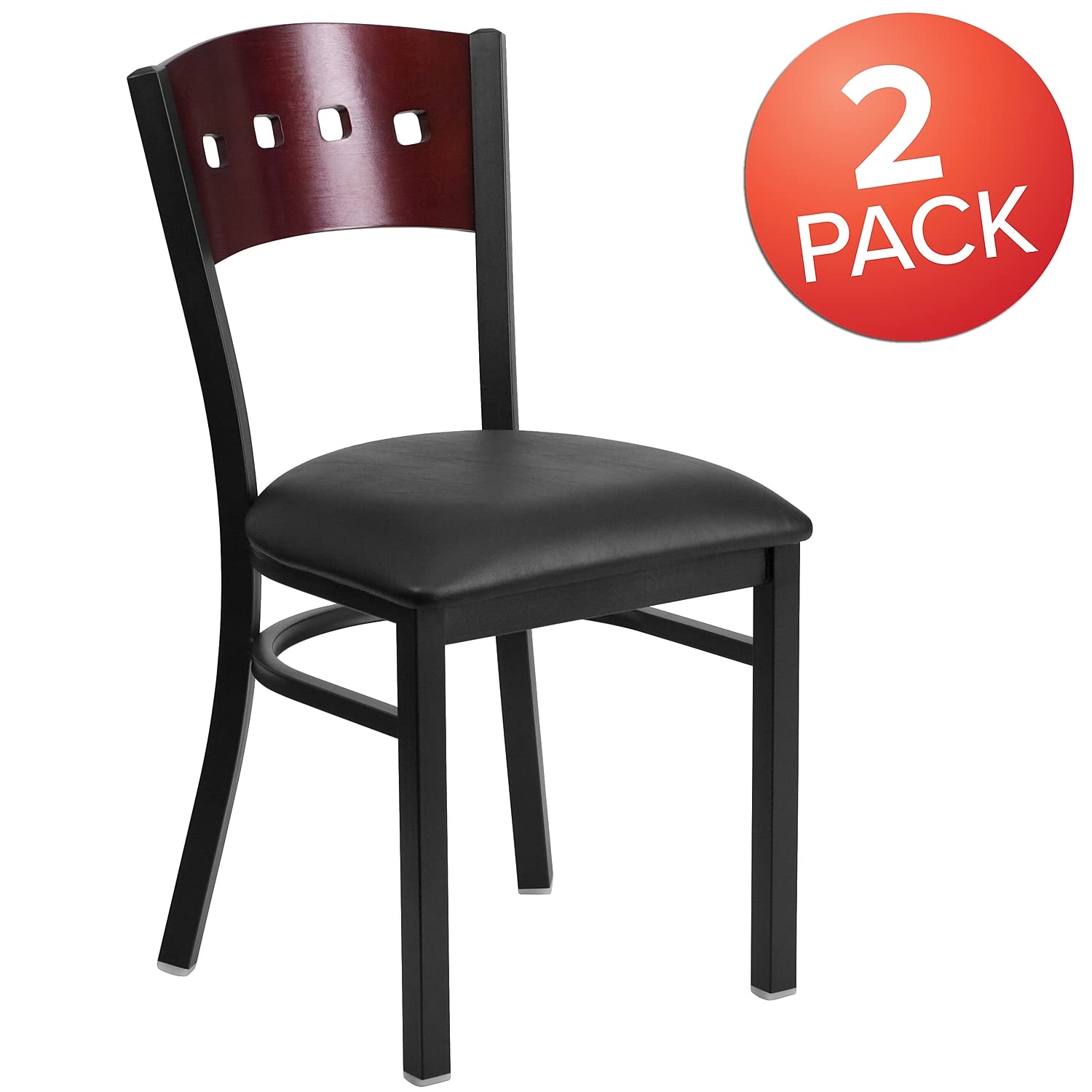 Flash Furniture 2-Pack HERCULES Series Black Metal Restaurant Chairs with Mahogany Wood Back & Vinyl Seat - Heavy Duty Commercial Dining Chairs for Restaurants, Cafes, and Home Kitchens