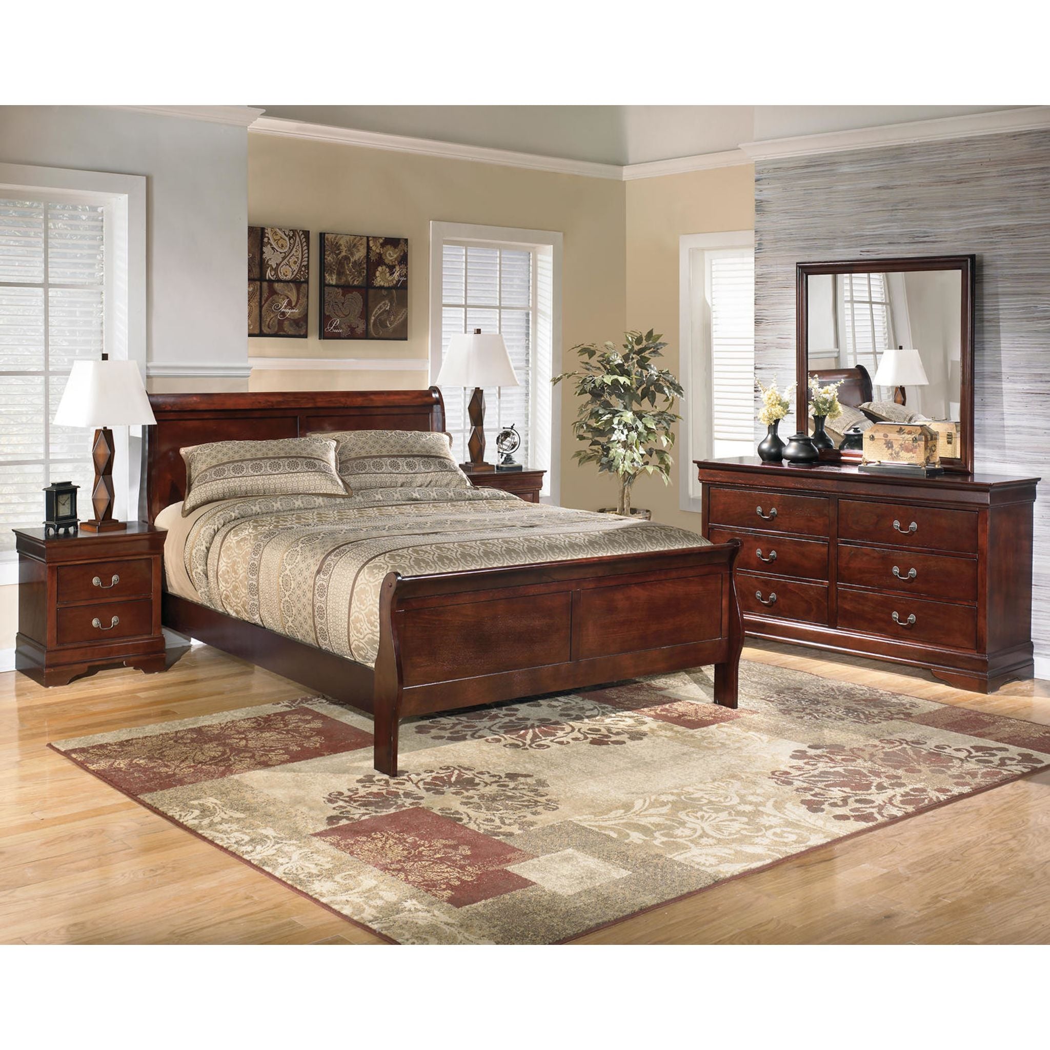 Alisdair 5-Piece Queen Sleigh Bedroom Set in Dark Brown - Complete Bed Frame, Nightstands & Dresser for Elegant Master Bedroom Decor