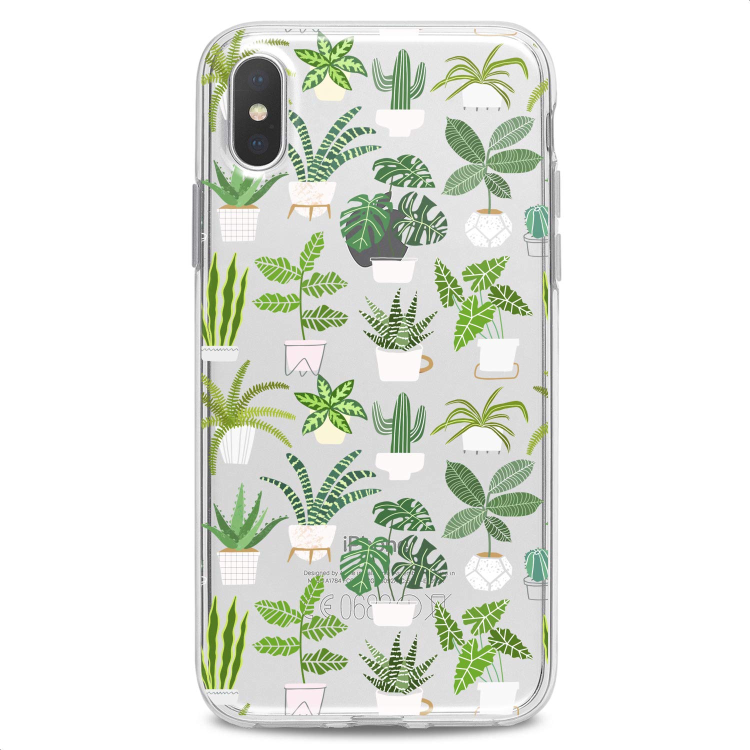 Premium TPU Phone Case for iPhone 16/15/14/13/12/11 Pro Max/Plus/Mini/XS/XR/X/8/7/6/5/SE - Slim Flexible Clear Silicone Cover with Tropical Plant & Potted Cute Print Design - Perfect for Women, Girls, Office & Daily Use