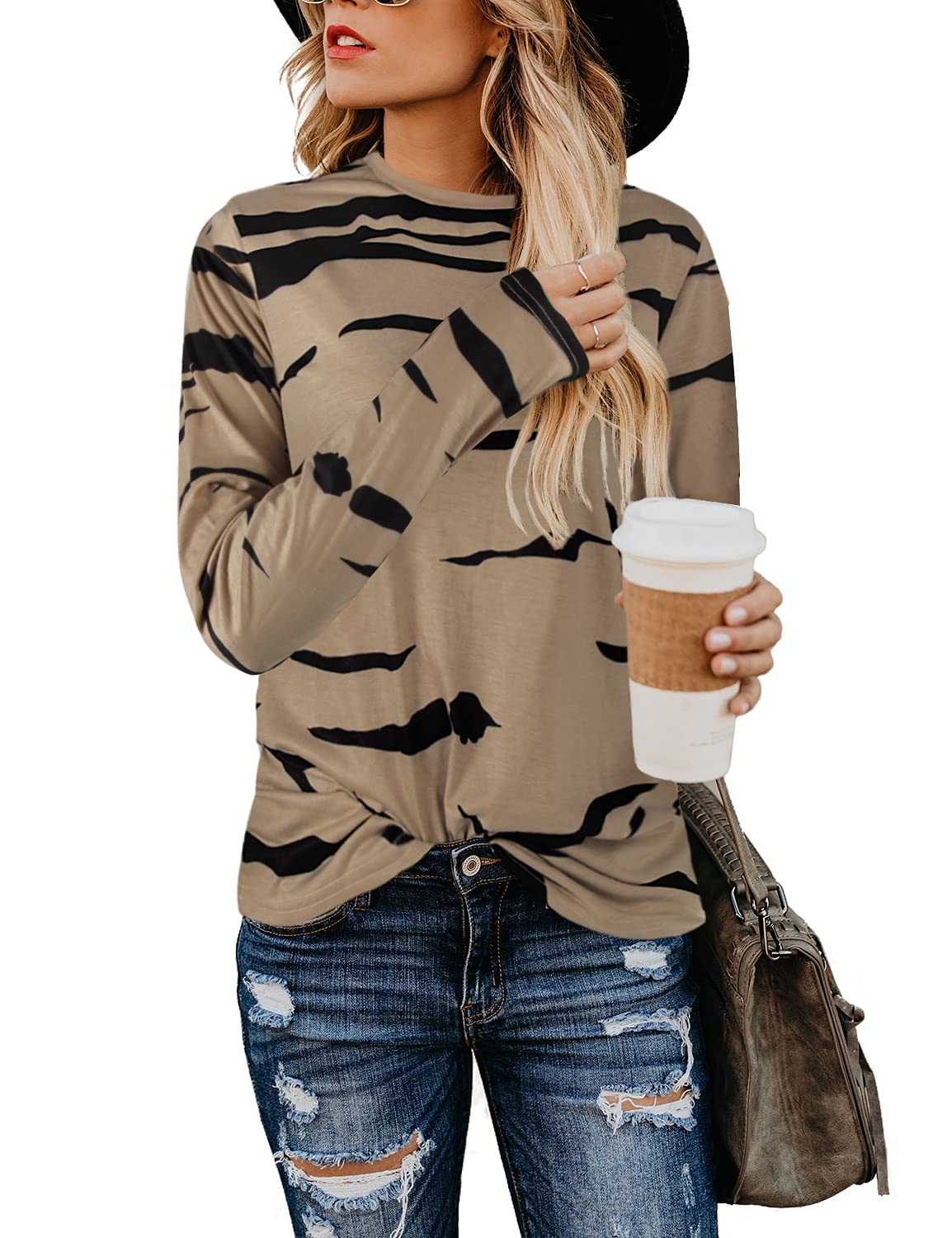 BMJL Women's Casual Leopard Print Long Sleeve T-Shirt - Cute Graphic Blouse for Everyday Wear, Date Night & Office Outfits
