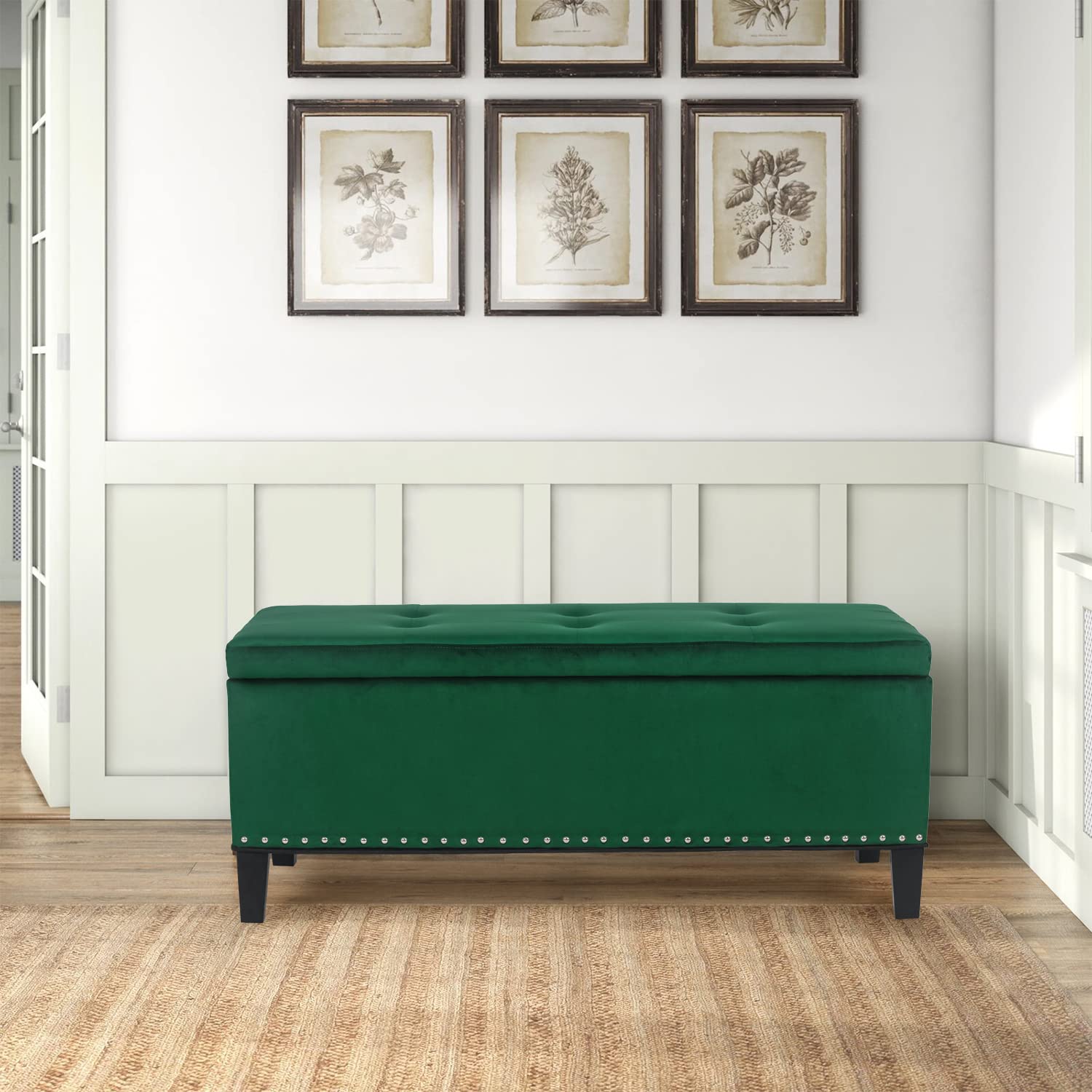 Joveco 41 Inch Storage Ottoman Bench with Button Tufted Design, Microfiber Upholstered Footrest for Living Room, Bedroom & Entryway - DIY Assembly (Green) - Perfect for Extra Seating, Hidden Storage & Home Decor