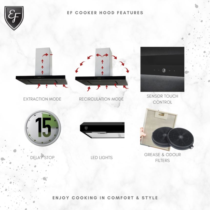 EF 60CM Conventional Hood EFCH 6101 HM SSL - Stainless Steel Kitchen Range Hood for Home Cooking, Ventilation & Smoke Removal - Perfect for Apartments, Restaurants & Modern Kitchens