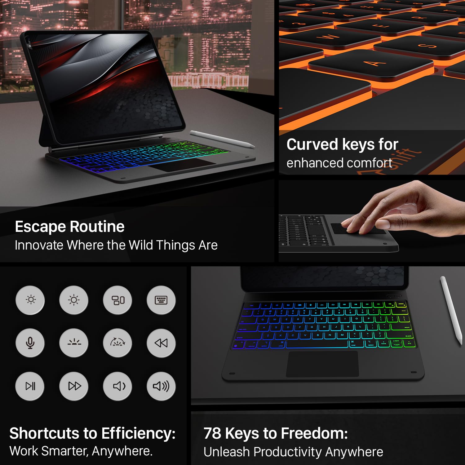 Premium Keyboard Case for iPad Air 13 & iPad Pro 12.9 (2024/6th/5th/4th/3rd Gen) - Slim Magnetic Stand with Multi-Touch Trackpad, 11-Color Backlit, Carbon Fiber Design | Perfect for Work, Study & Creative Projects