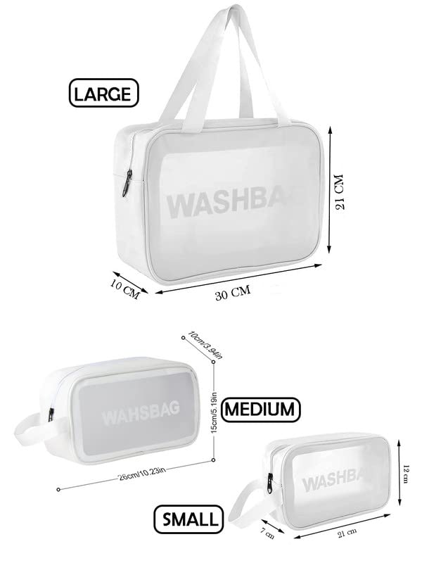 Amso Clear Makeup Pouch Set - 3 Pack Waterproof Cosmetic Organizer Bags for Women & Girls | Travel Toiletry Storage Kit (White) | Perfect for Travel, Gym & Daily Essentials Organization