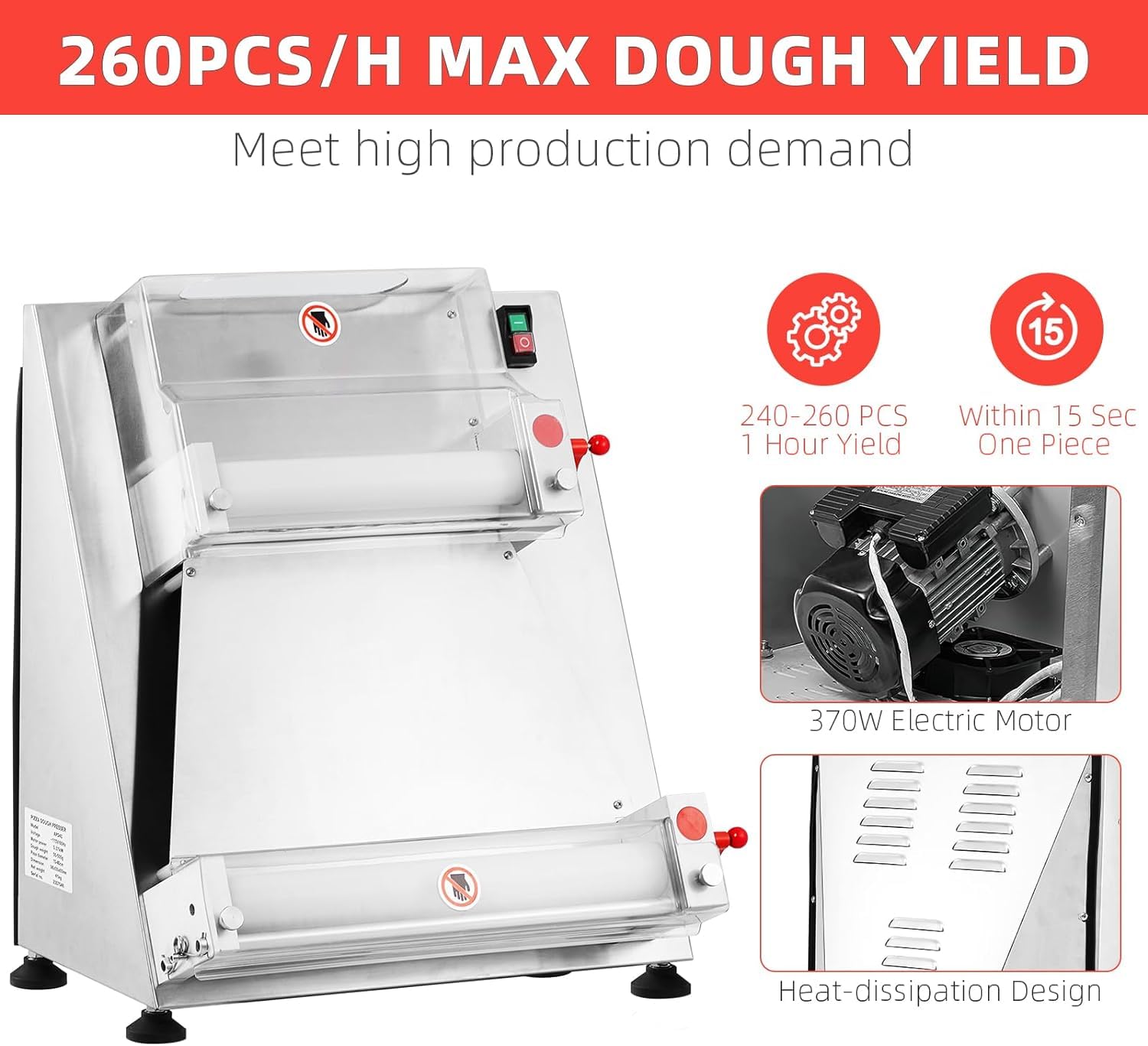 Garvee 370W Electric Pizza Dough Roller Sheeter - 16
