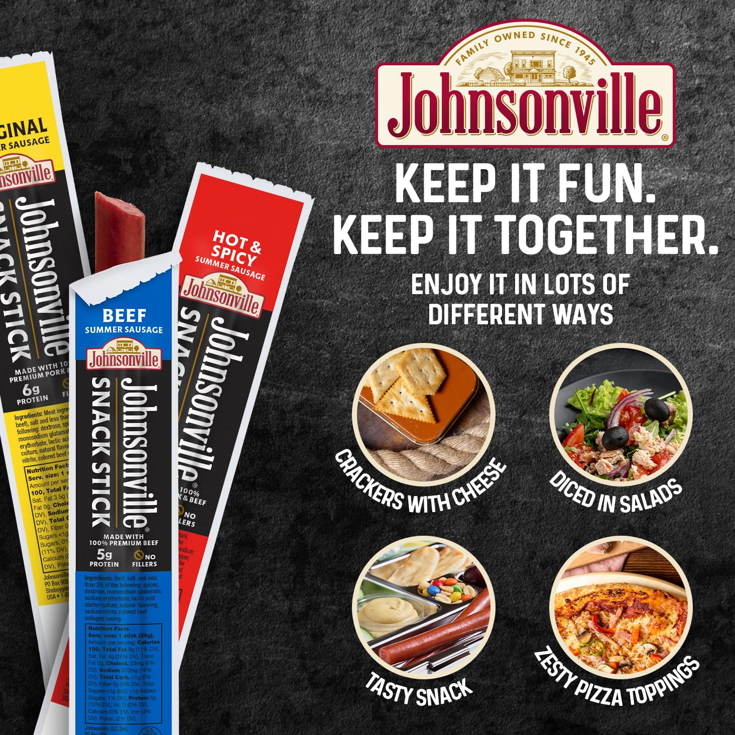 Johnsonville Summer Sausage Snacks - Gluten Free, Dairy Free Protein Sticks, Sweet Teriyaki Flavor (24-Pack) - Perfect for Hiking & Road Trips