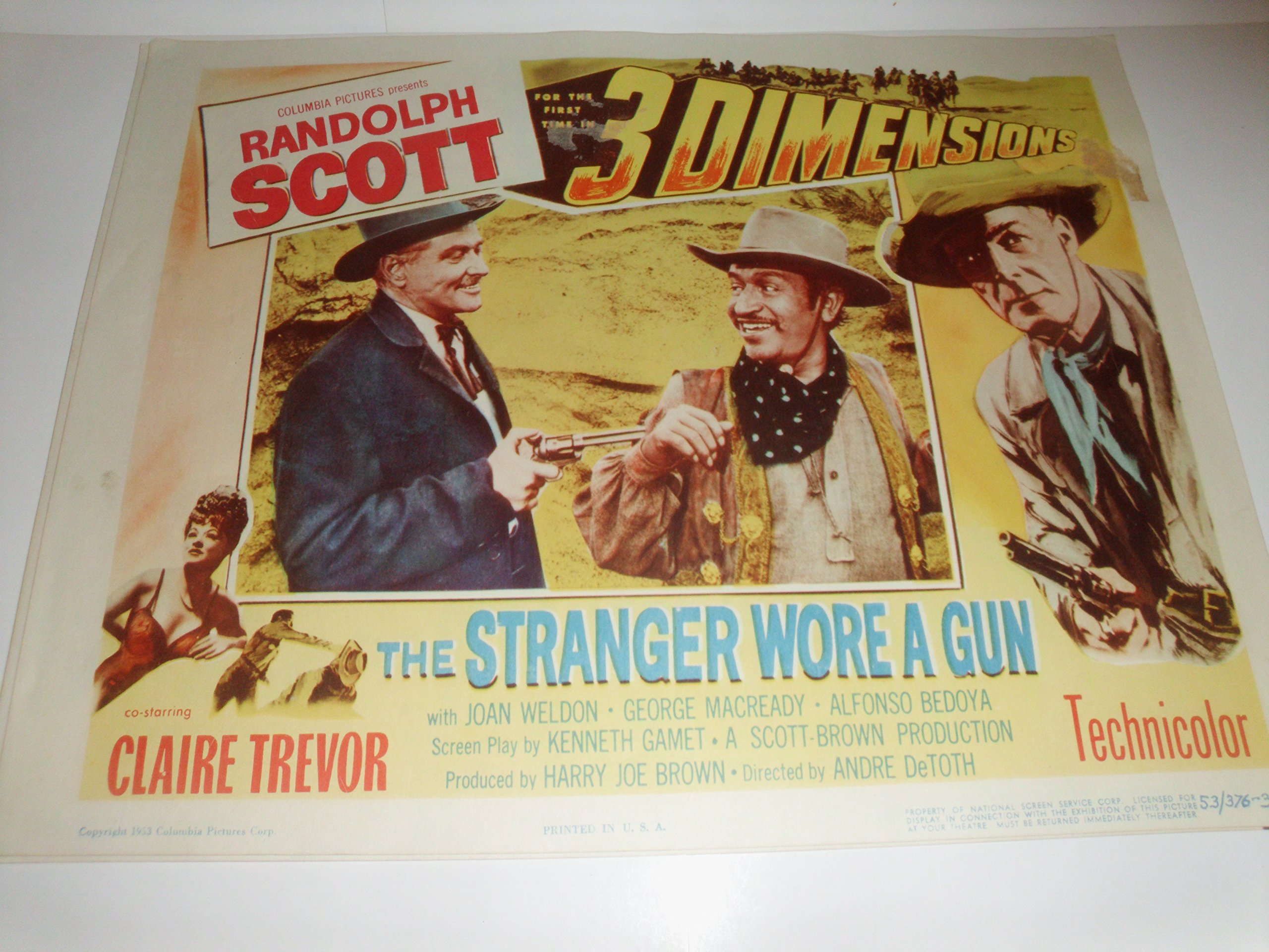 Vintage THE STRANGER WORE A GUN Movie Lobby Cards - Set of 2 (376-3D Film) - Classic Western Film Memorabilia for Collectors & Home Theater Decor