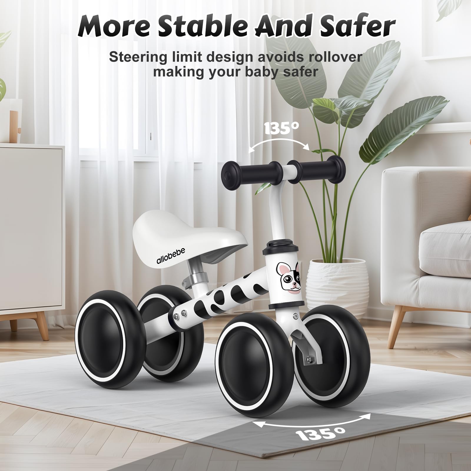Allobebe Baby Balance Bike for Toddlers 12-36 Months - Adjustable Seat, Silent 3-Wheel Design - Perfect First Bike Gift for 1 Year Old Girls & Boys - Helps Transition from Standing to Running - Ideal for Indoor Play, Backyard Riding & Learning Balance Skills