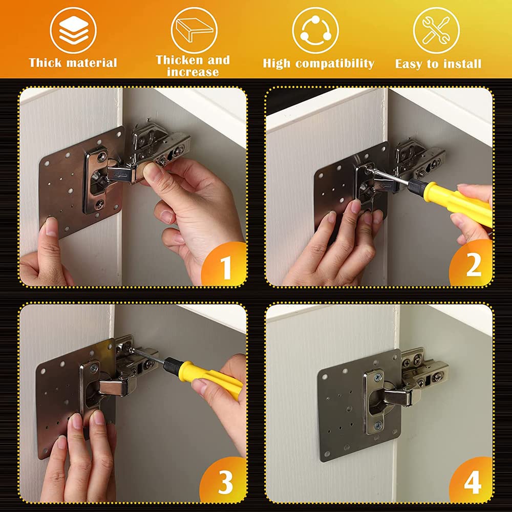 Stainless Steel Cabinet Hinge Repair Plate Kit - 2PCs Heavy Duty Kitchen Cupboard Door Hinge Brackets with Screws for Wooden Furniture & Cabinet Door Protection | DIY Home Improvement & Kitchen Upgrade Solution