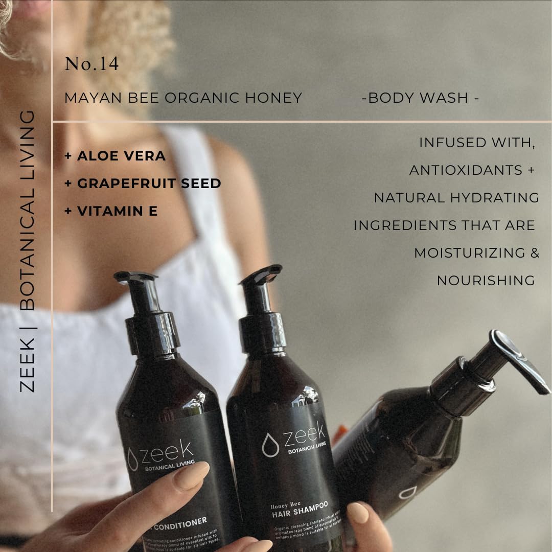 Organic Mayan Bee Honey Body Wash - 16 oz Bottle | Natural Moisturizing & Nourishing Shower Gel for Dry & Sensitive Skin | Perfect for Daily Hydration & Relaxing Bath Time