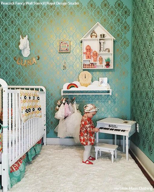 Peacock Feather Wall Stencil - Reusable DIY Home Decor Template for Painting, Murals & Accent Walls - Perfect for Bedrooms, Living Rooms & Nursery Decor