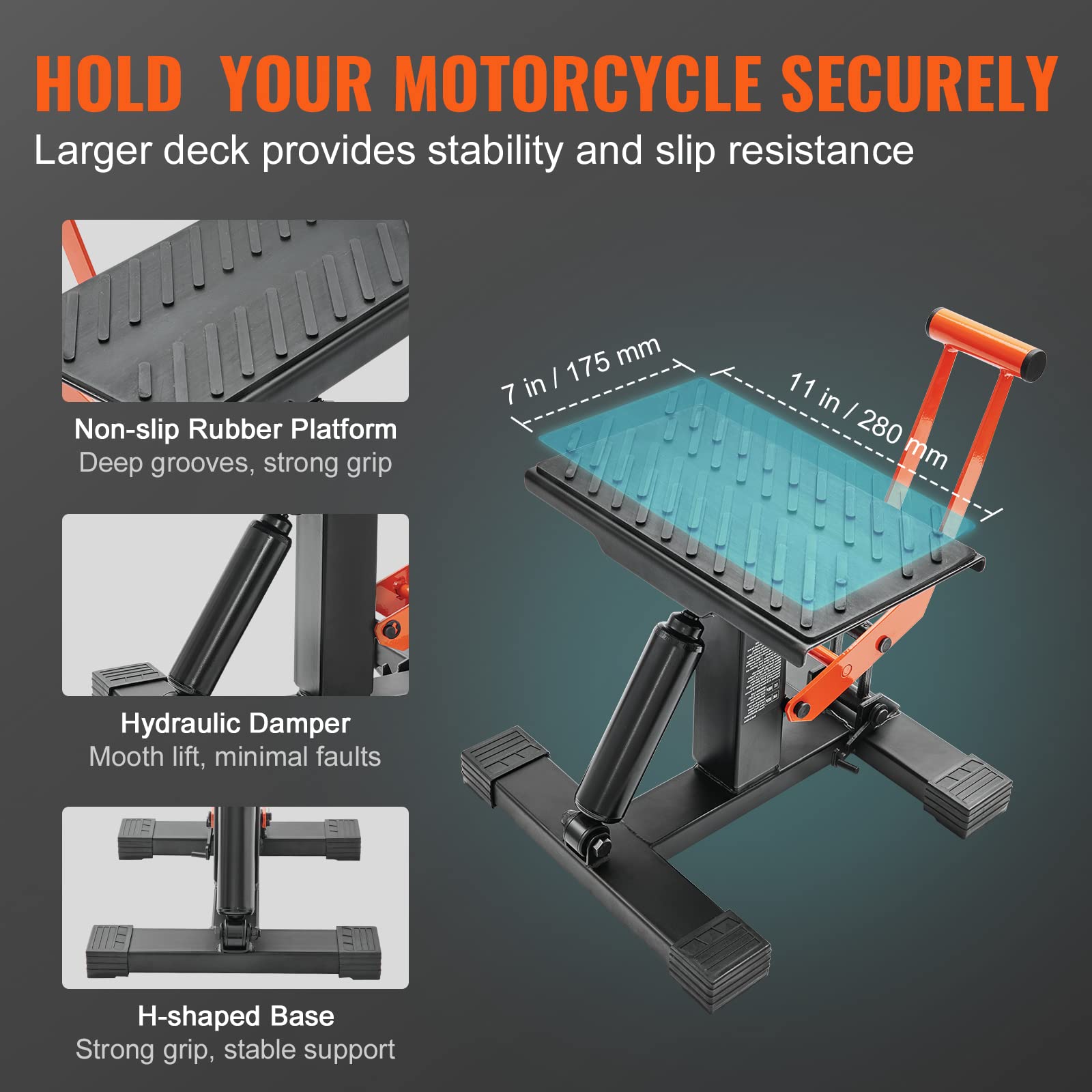 VEVOR Hydraulic Motorcycle Lift Stand - 440 lbs Capacity Adjustable Height Dirt Bike Jack for Pit Bike Repair & Maintenance | Heavy-Duty Hoist Table for Garage, Workshop & Off-Road Bike Accessories
