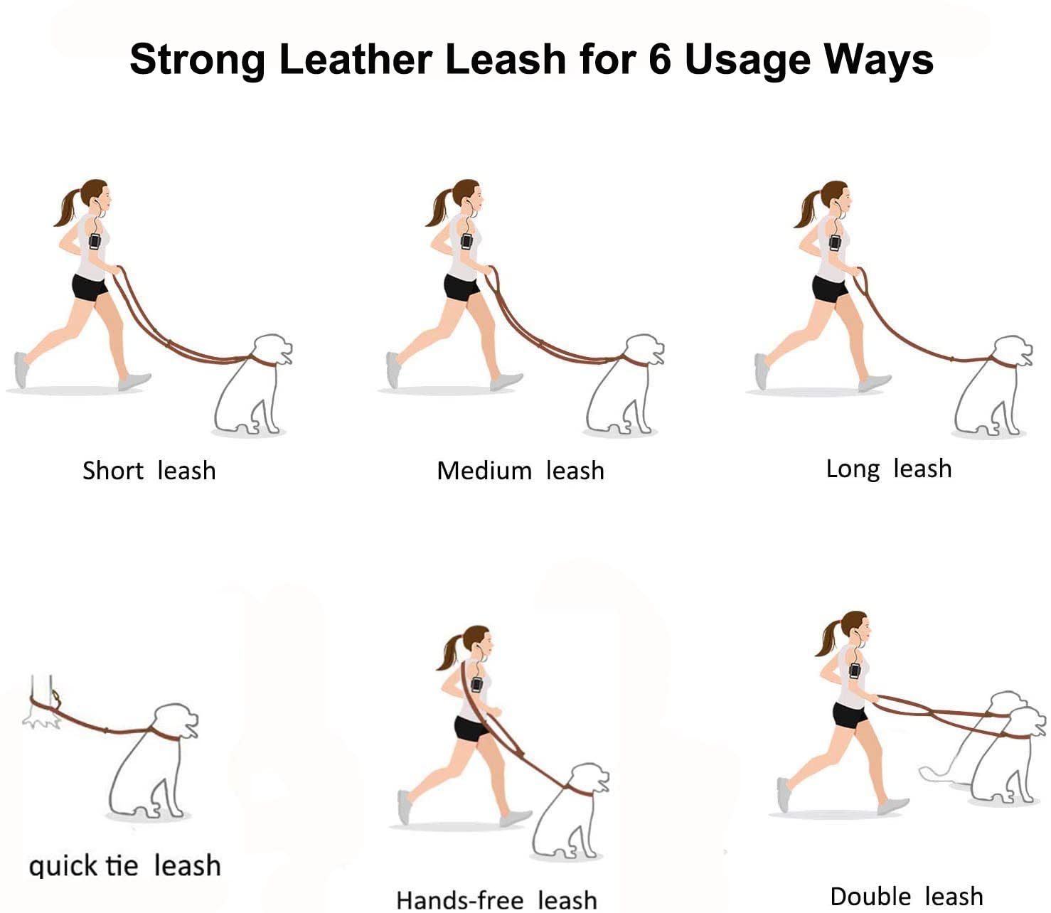 8ft Leather Dog Leash - 6-in-1 Multi-Function Training Lead for Small, Medium & Large Dogs | Hands-Free, Adjustable, Durable | Perfect for Walking, Running, Hiking & Service Dogs (Black)