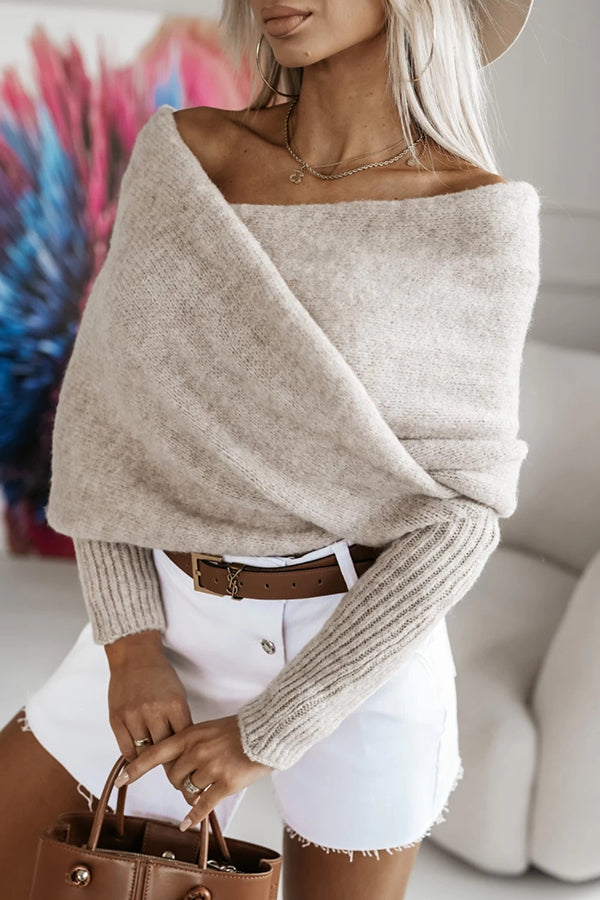 Cozy Two-Way Knit Off-Shoulder Relaxed Poncho Sweater - Perfect for Fall Layering & Casual Outings
