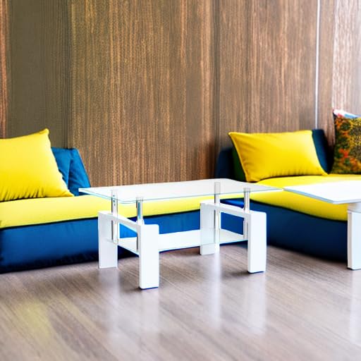 Modern White Rectangle Coffee Table with Glass Top & Wooden Legs - 39.5