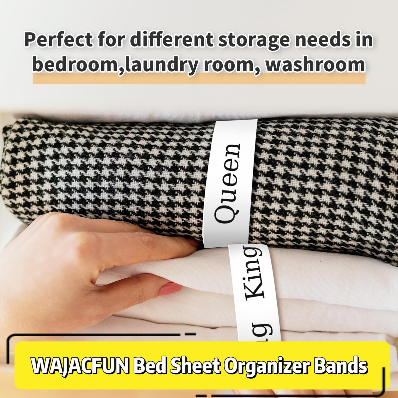 Elastic Bed Sheet Organizer Bands - 4 Pack Twin Size for Linen Closet & Laundry Room Storage - Labeled Sheet Fasteners for Pillow & Duvet Organization - Perfect for Home, Apartment, and Dorm Room Storage Solutions