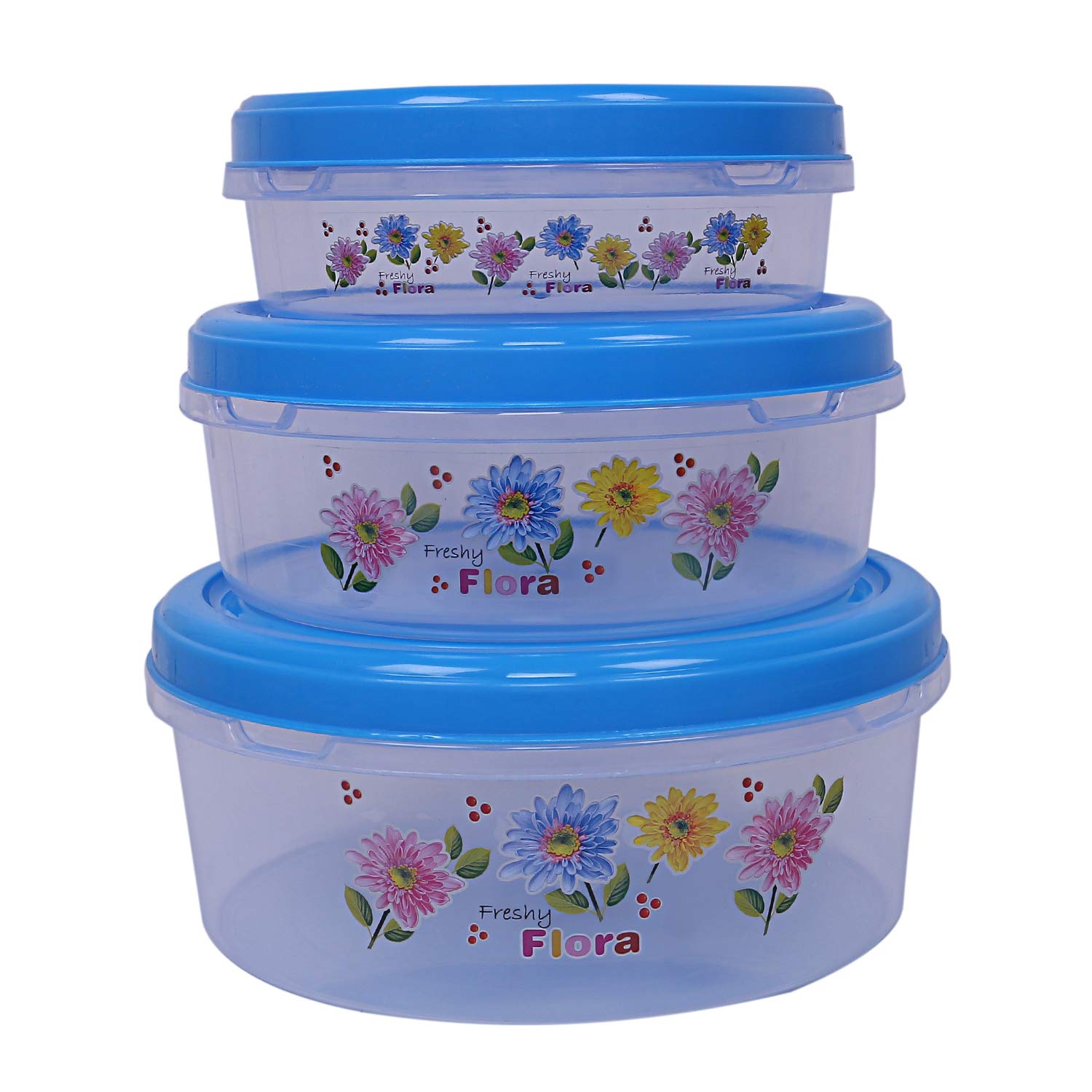 Kuber Industries Airtight Plastic Food Storage Containers Set of 3 - BPA-Free Kitchen Storage Containers with Lids for Flour, Sugar, Rice & Dry Food | Space-Saving Stackable Design (Blue) | Perfect for Pantry Organization, Meal Prep & Leftovers
